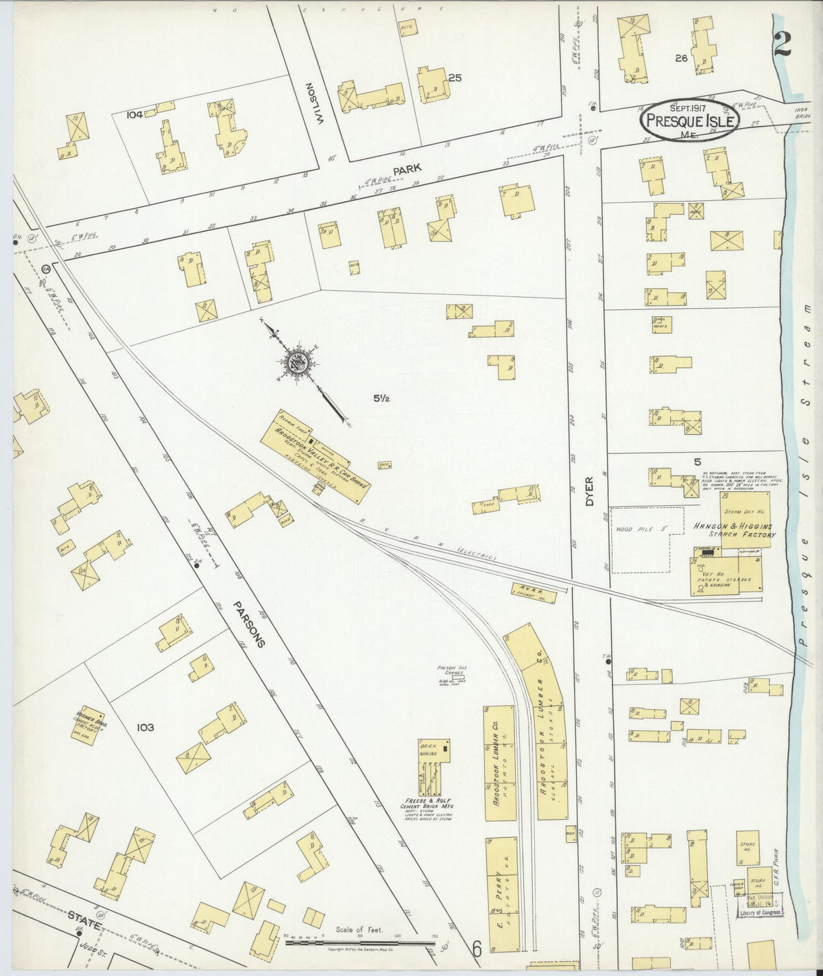 Sanborn Fire Insurance Map from Presque Isle, Aroostook County, Maine (1917), Sheet #0002 - Historic Sanborn Fire Insurance Map Print, vintage old map wall art, antique decor, genealogy gift, Maine Maine map