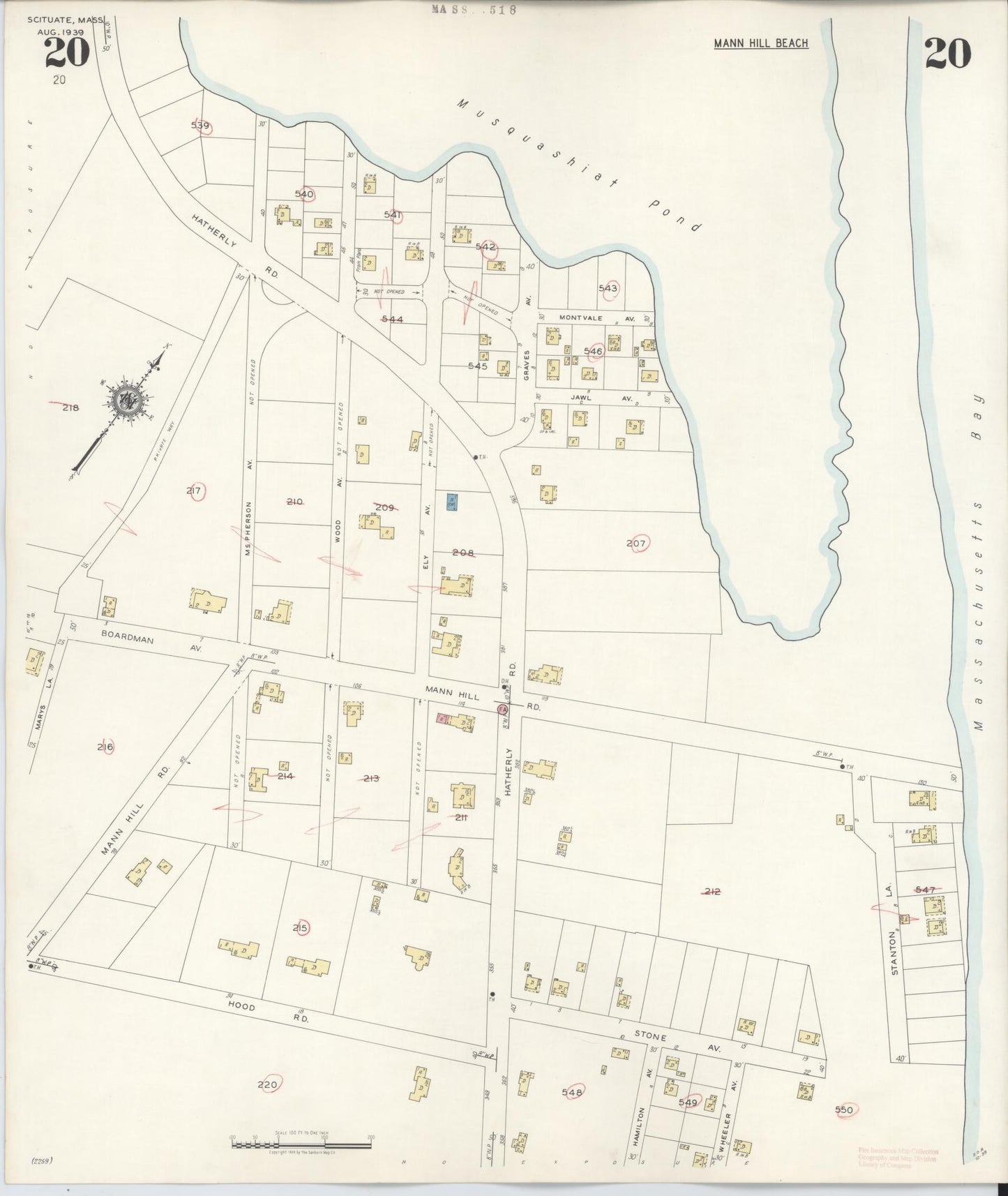 Sanborn Fire Insurance Map from Scituate, Plymouth County, Massachusetts (1944), Sheet #0020 - Historic Sanborn Fire Insurance Map Print, vintage old map wall art, antique decor, genealogy gift, Massachusetts Massachusetts map