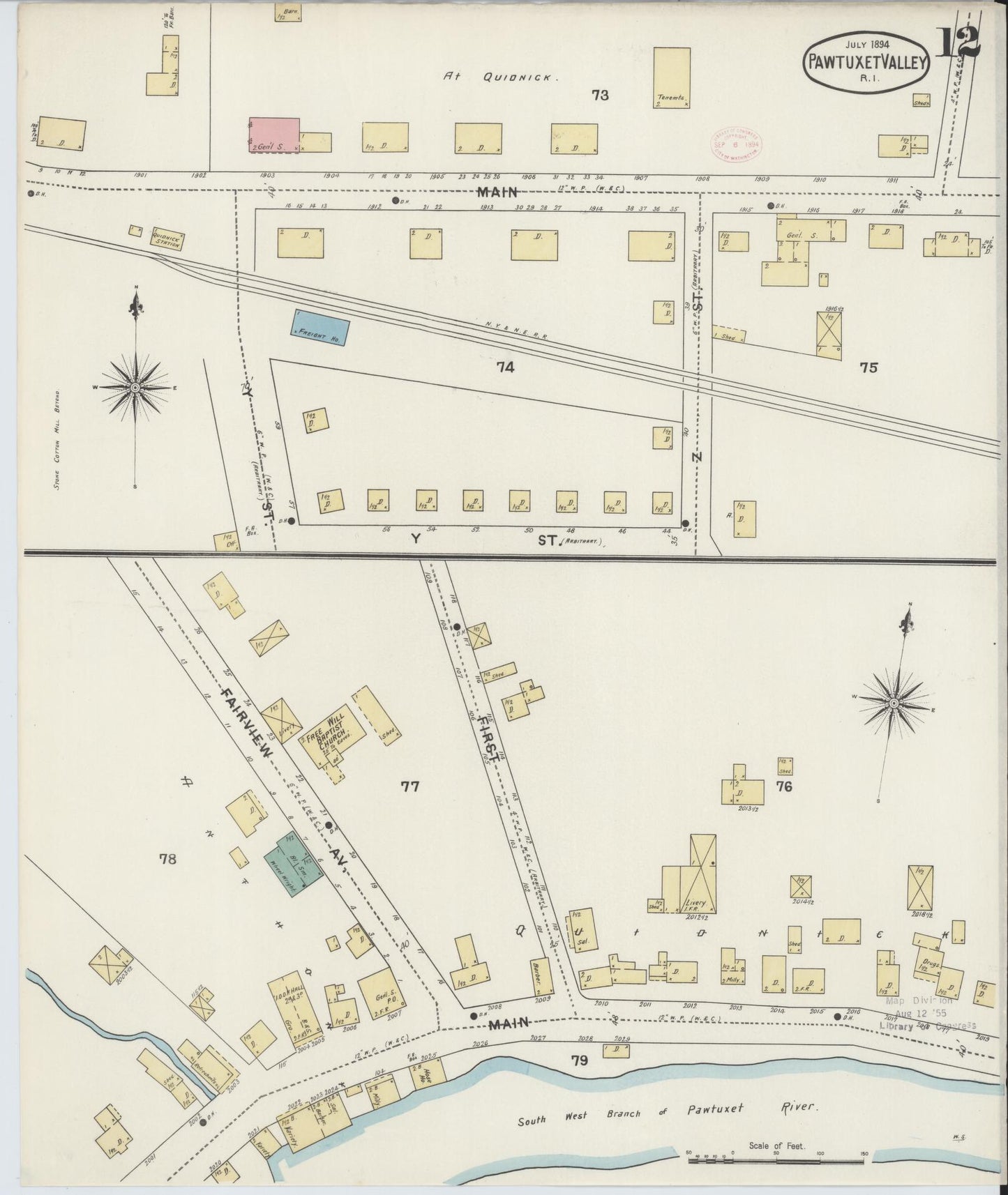 Sanborn Fire Insurance Map from Pawtuxet Valley, Kent and Providence Counties, Rhode Island (1894), Sheet #0012 - Historic Sanborn Fire Insurance Map Print, vintage old map wall art, antique decor, genealogy gift, Washington Washington map