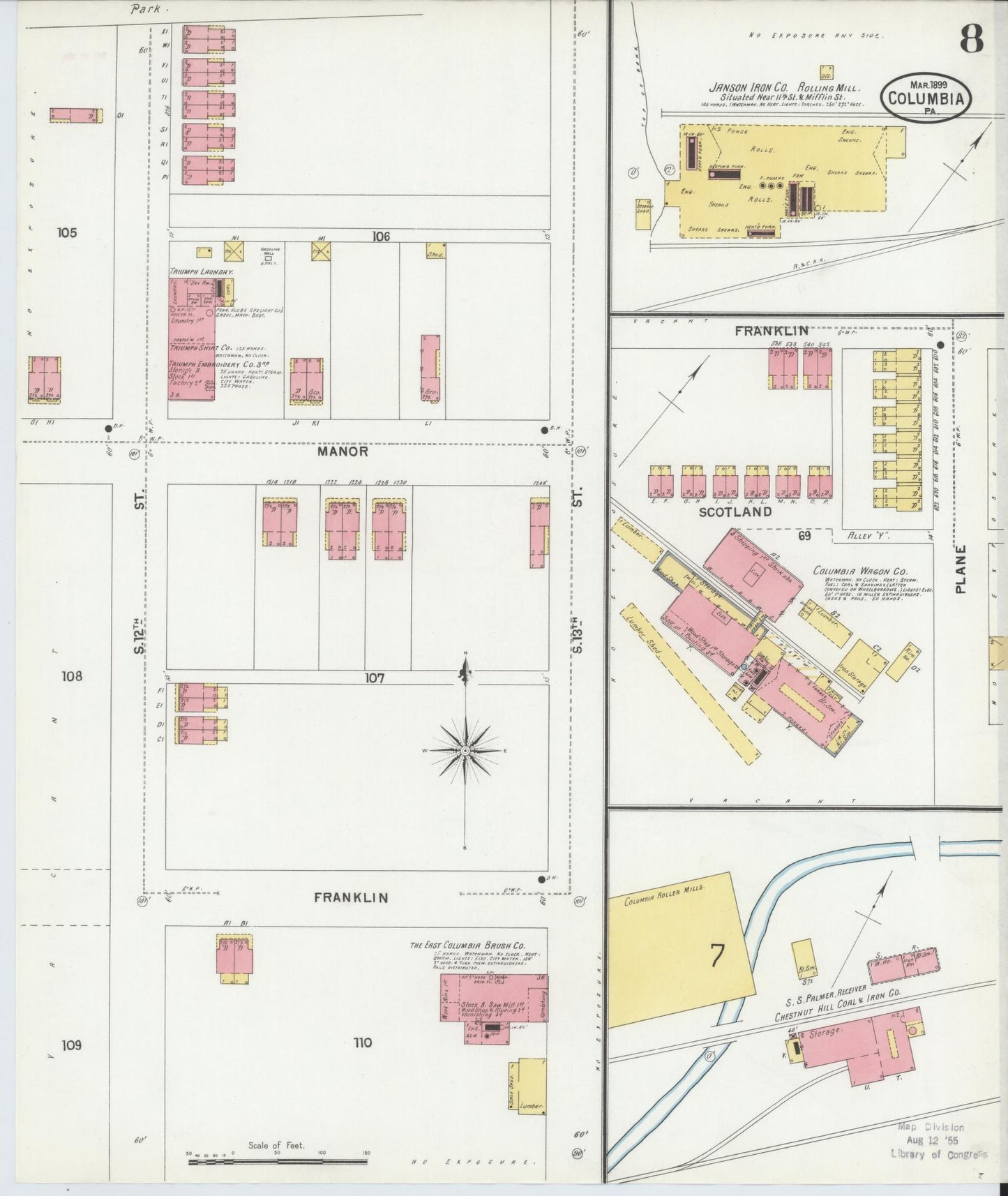 Sanborn Fire Insurance Map from Columbia, Lancaster County, Pennsylvania (1899), Sheet #0008 - Historic Sanborn Fire Insurance Map Print, vintage old map wall art, antique decor, genealogy gift, Pennsylvania Pennsylvania map