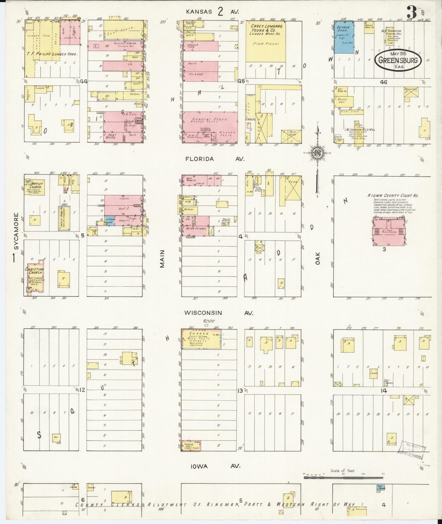 Sanborn Fire Insurance Map from Greensburg, Kiowa County, Kansas (1915), Sheet #0003 - Complete Map Set gallery image, historic Sanborn map, vintage wall art, Kansas Kansas