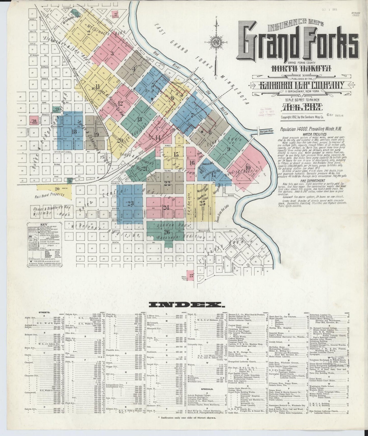 Sanborn Fire Insurance Map from Grand Forks, Grand Forks County, North Dakota (1912), Sheet #0001 - Historic Sanborn Fire Insurance Map Print, vintage old map wall art, antique decor, genealogy gift, North Dakota North Dakota map