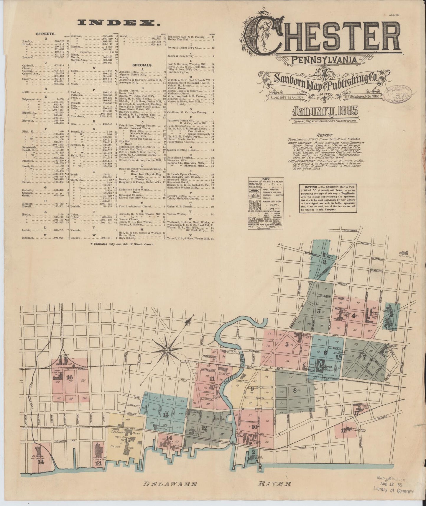 Sanborn Fire Insurance Map from Chester, Delaware County, Pennsylvania (1885), Sheet #0001 - Historic Sanborn Fire Insurance Map Print, vintage old map wall art, antique decor, genealogy gift, Pennsylvania Pennsylvania map