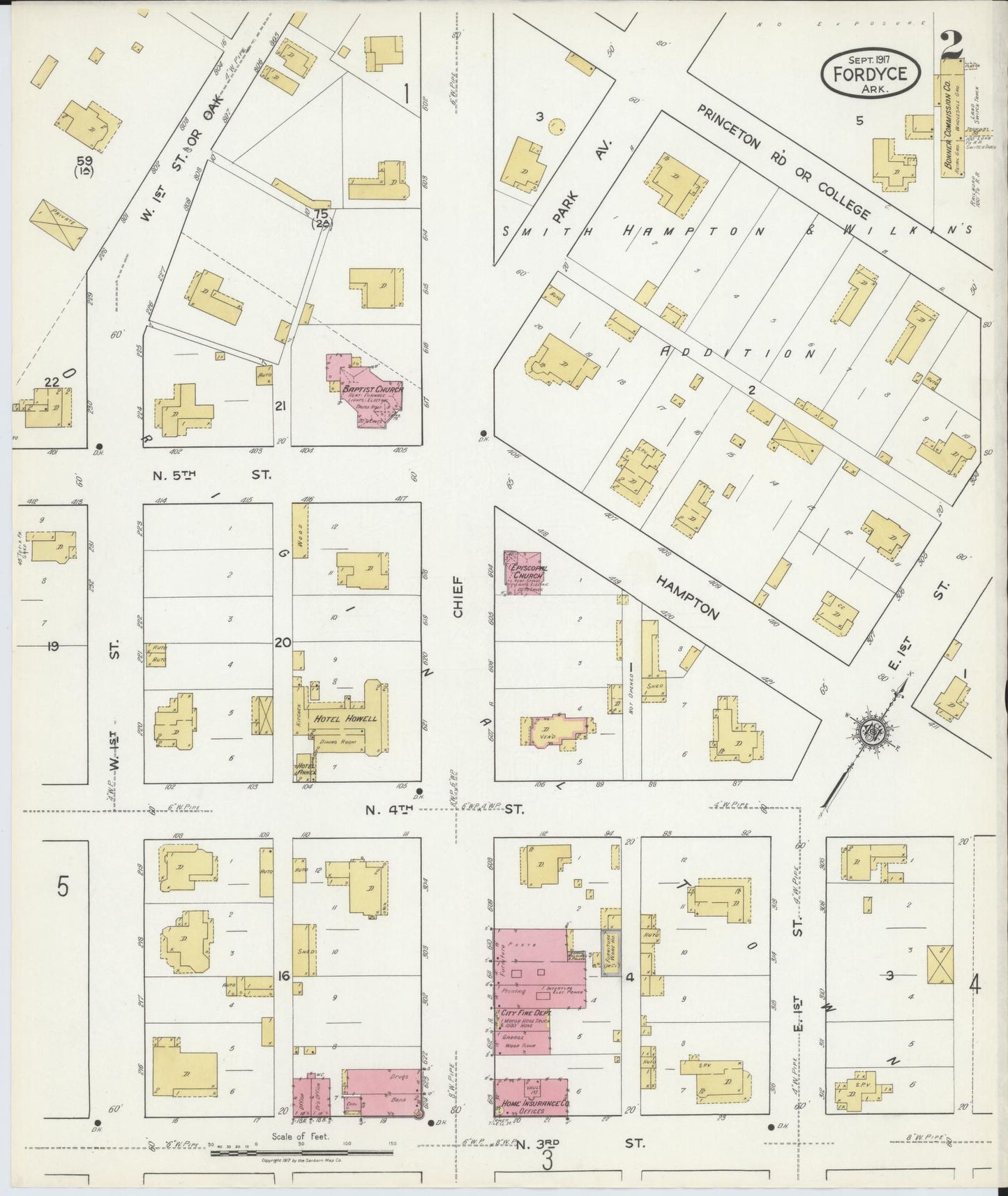 Sanborn Fire Insurance Map from Fordyce, Dallas County, Arkansas (1917), Sheet #0002 - Historic Sanborn Fire Insurance Map Print, vintage old map wall art, antique decor, genealogy gift, Arkansas Arkansas map