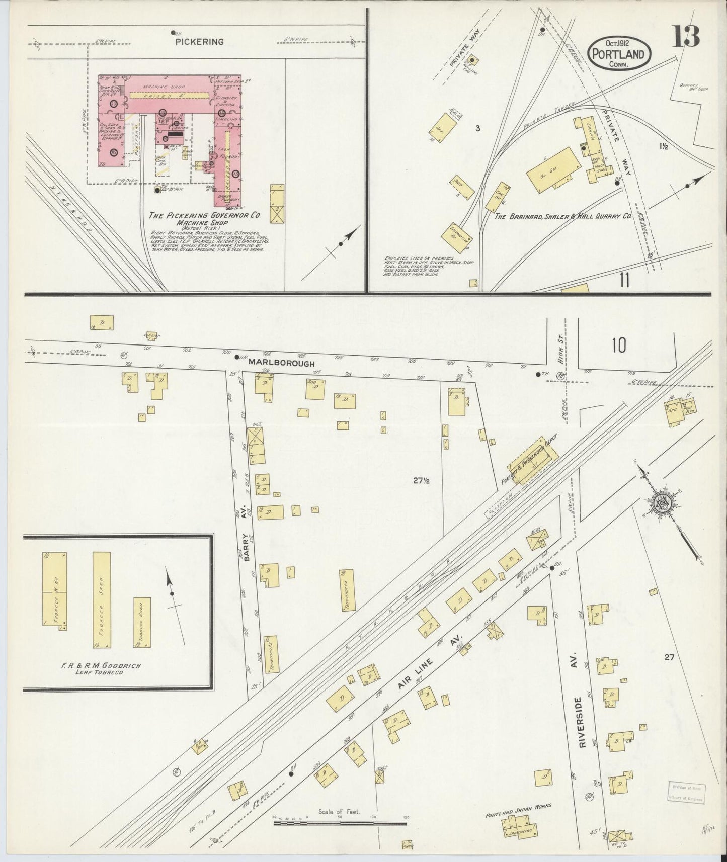 Sanborn Fire Insurance Map from Portland, Middlesex County, Connecticut (1912), Sheet #0013 - Complete Map Set gallery image, historic Sanborn map, vintage wall art, Connecticut Connecticut