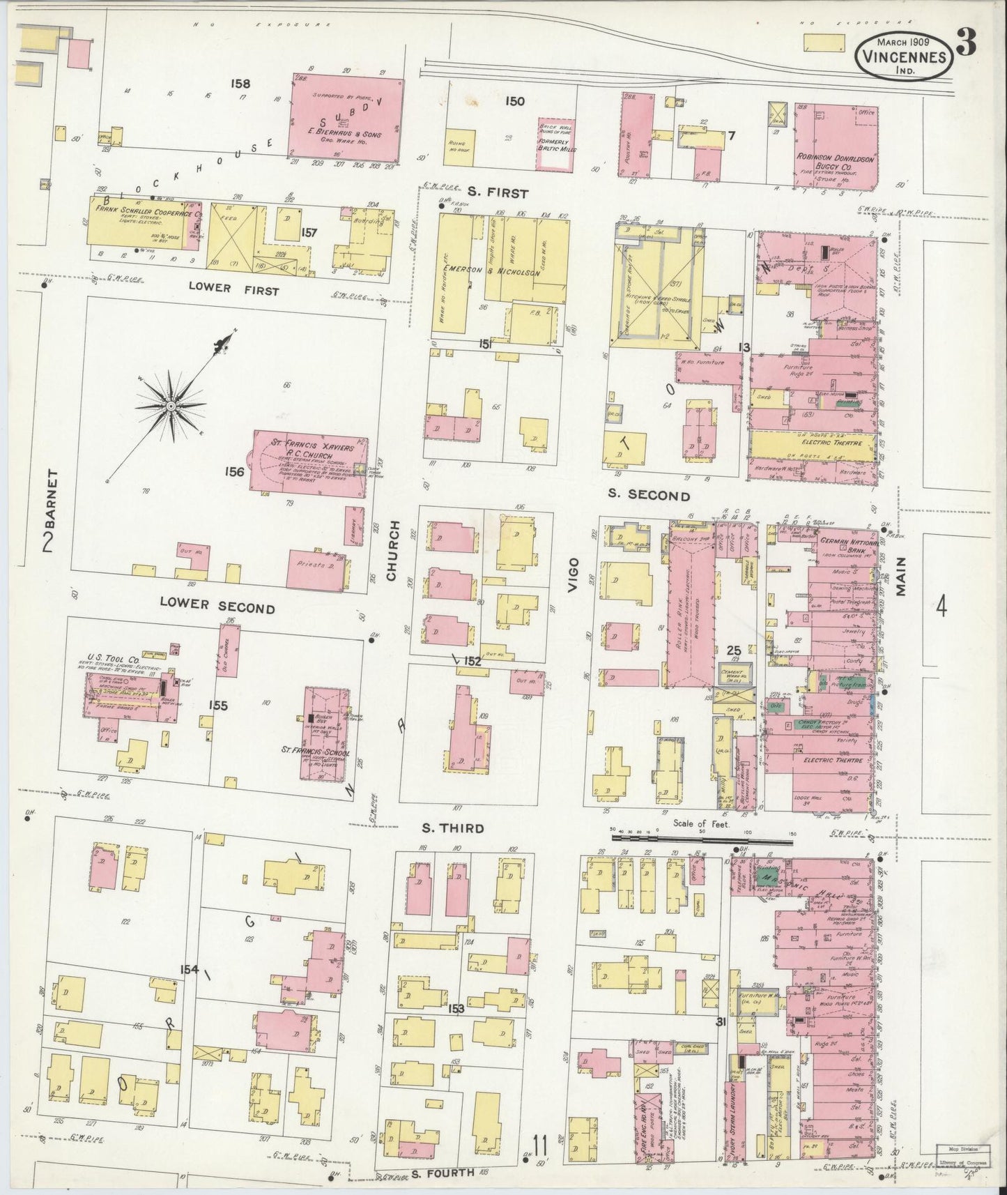 Sanborn Fire Insurance Map from Vincennes, Knox County, Indiana (1909), Sheet #0003 - Complete Map Set gallery image, historic Sanborn map, vintage wall art, Indiana Indiana