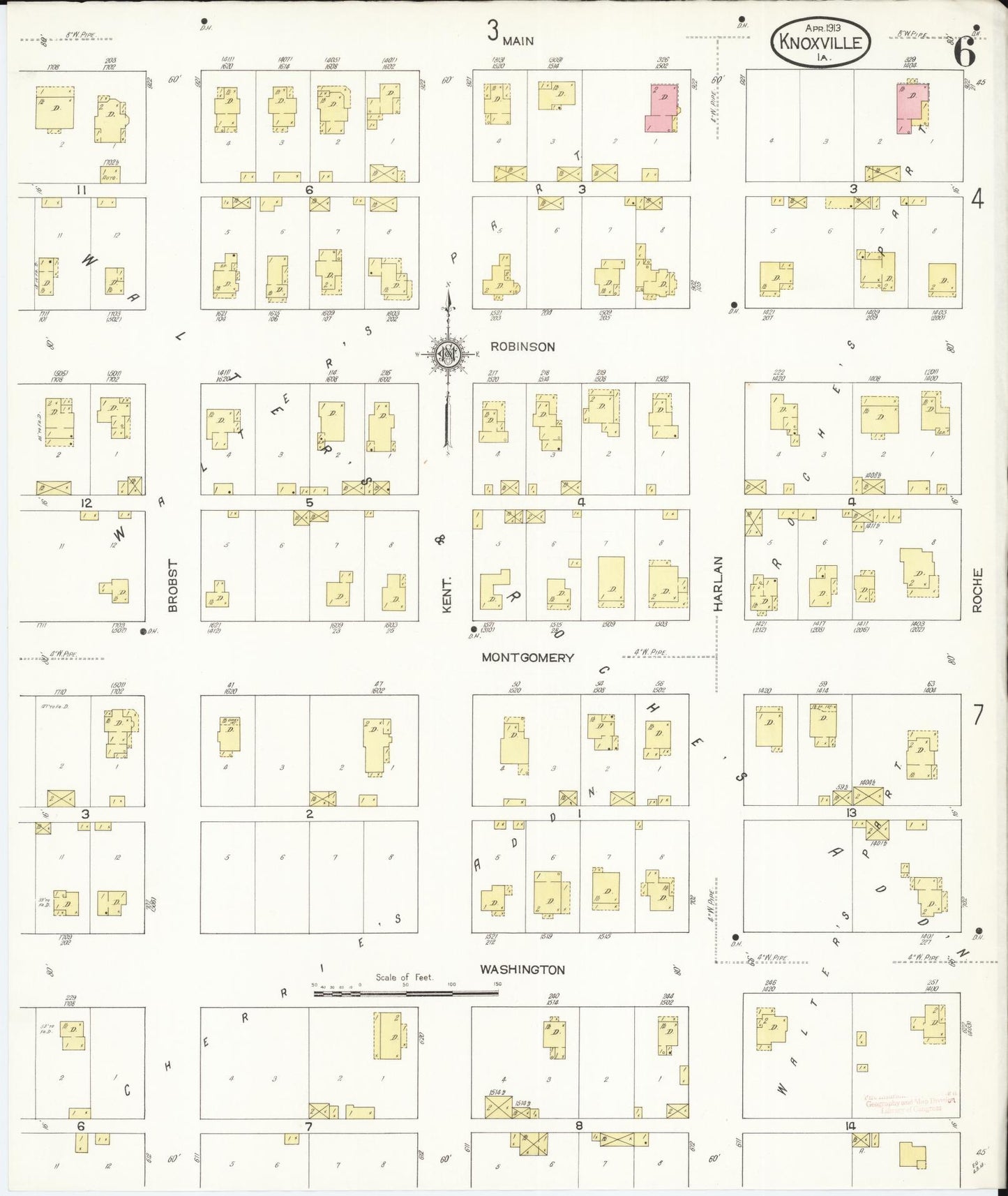 Sanborn Fire Insurance Map from Knoxville, Marion County, Iowa (1913), Sheet #0006 - Historic Sanborn Fire Insurance Map Print, vintage old map wall art