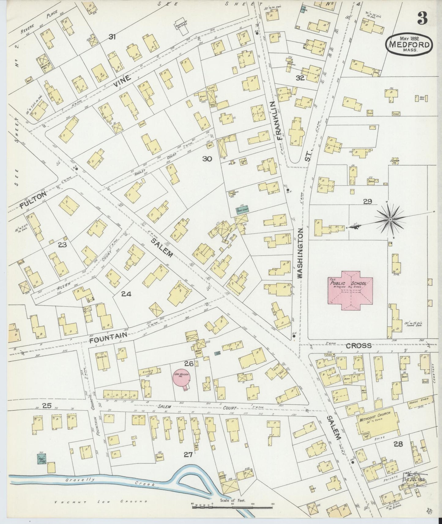 Sanborn Fire Insurance Map from Medford, Middlesex County, Massachusetts (1892), Sheet #0003 - Historic Sanborn Fire Insurance Map Print, vintage old map wall art, antique decor, genealogy gift, Massachusetts Massachusetts map