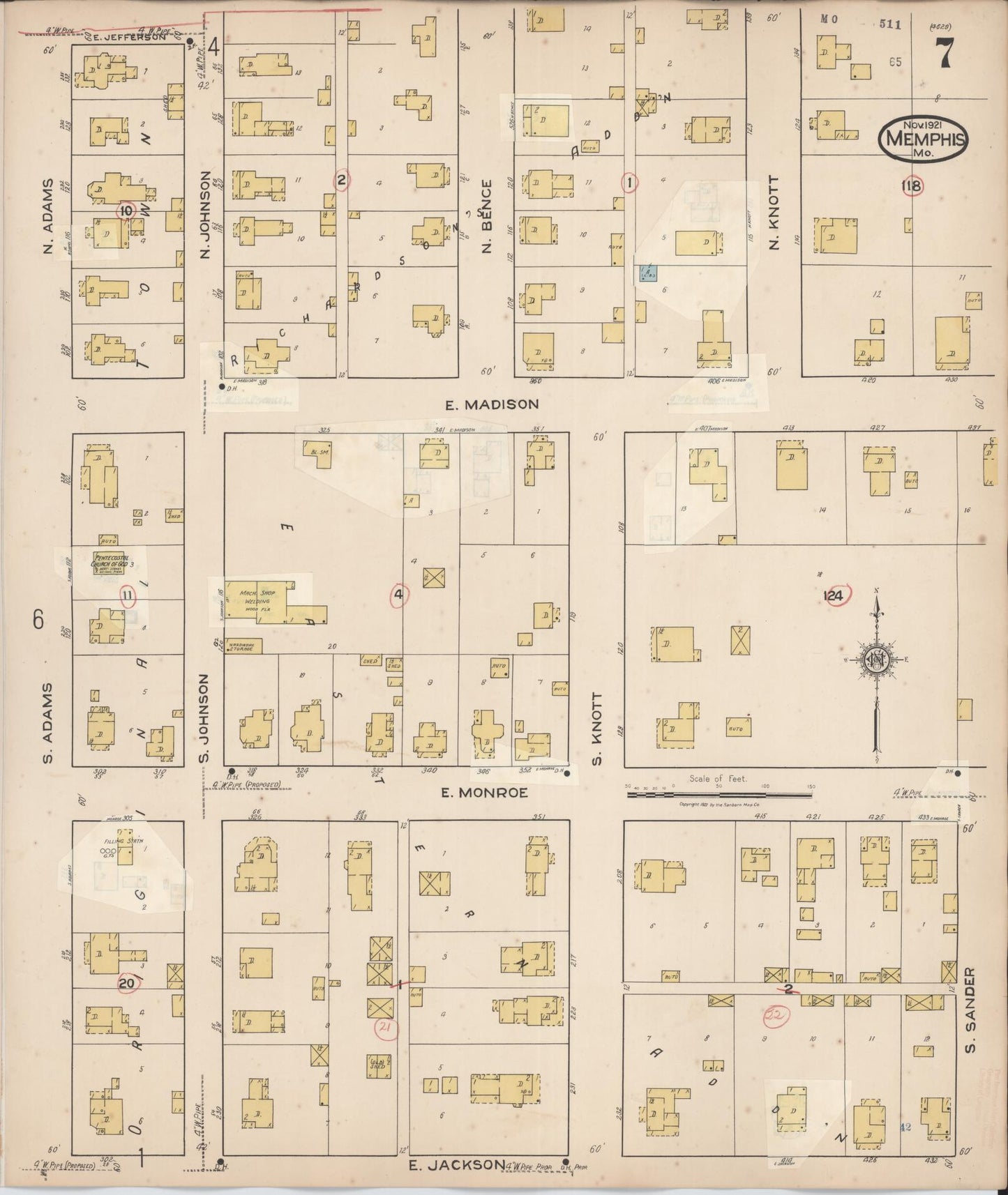 Sanborn Fire Insurance Map from Memphis, Scotland County, Missouri (1936), Sheet #0007 - Historic Sanborn Fire Insurance Map Print, vintage old map wall art, antique decor, genealogy gift, Missouri Missouri map