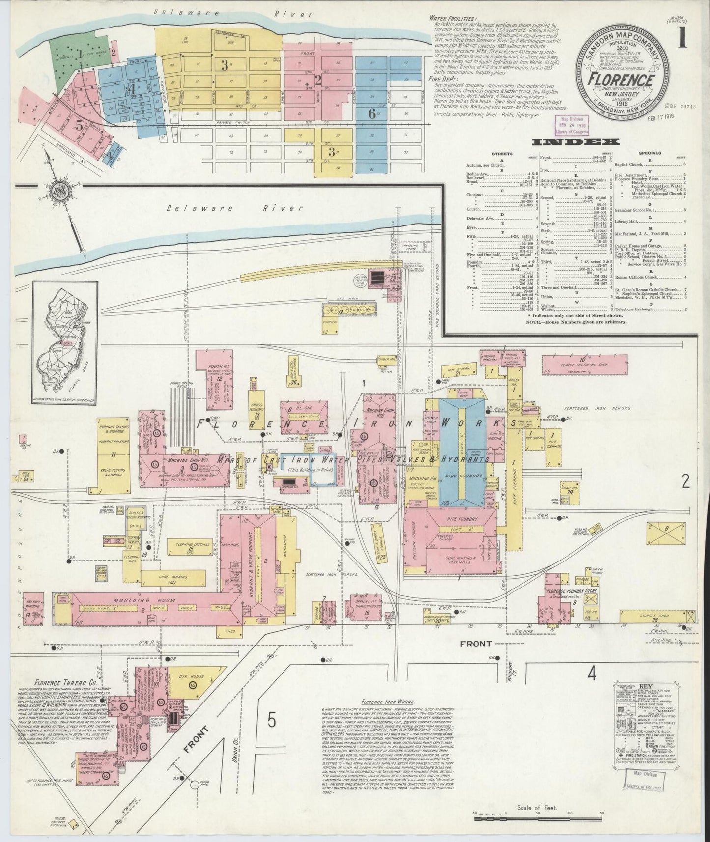 Sanborn Fire Insurance Map from Florence, Burlington County, New Jersey. (1916) – Historic Sanborn Fire Insurance Map Print