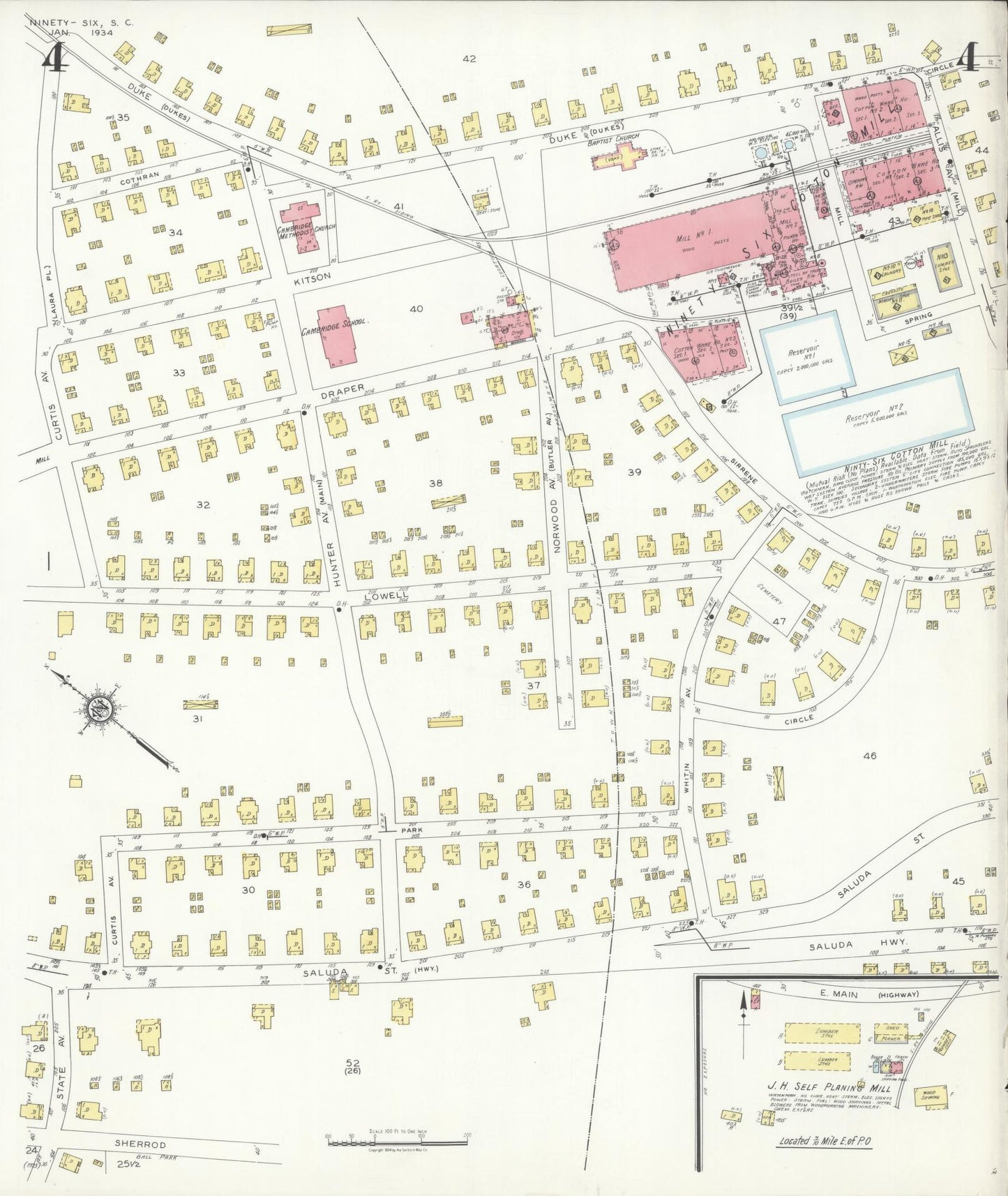 Sanborn Fire Insurance Map from Ninety Six, Greenwood County, South Carolina (1934), Sheet #0004 - Complete Map Set gallery image, historic Sanborn map, vintage wall art, South Carolina South Carolina
