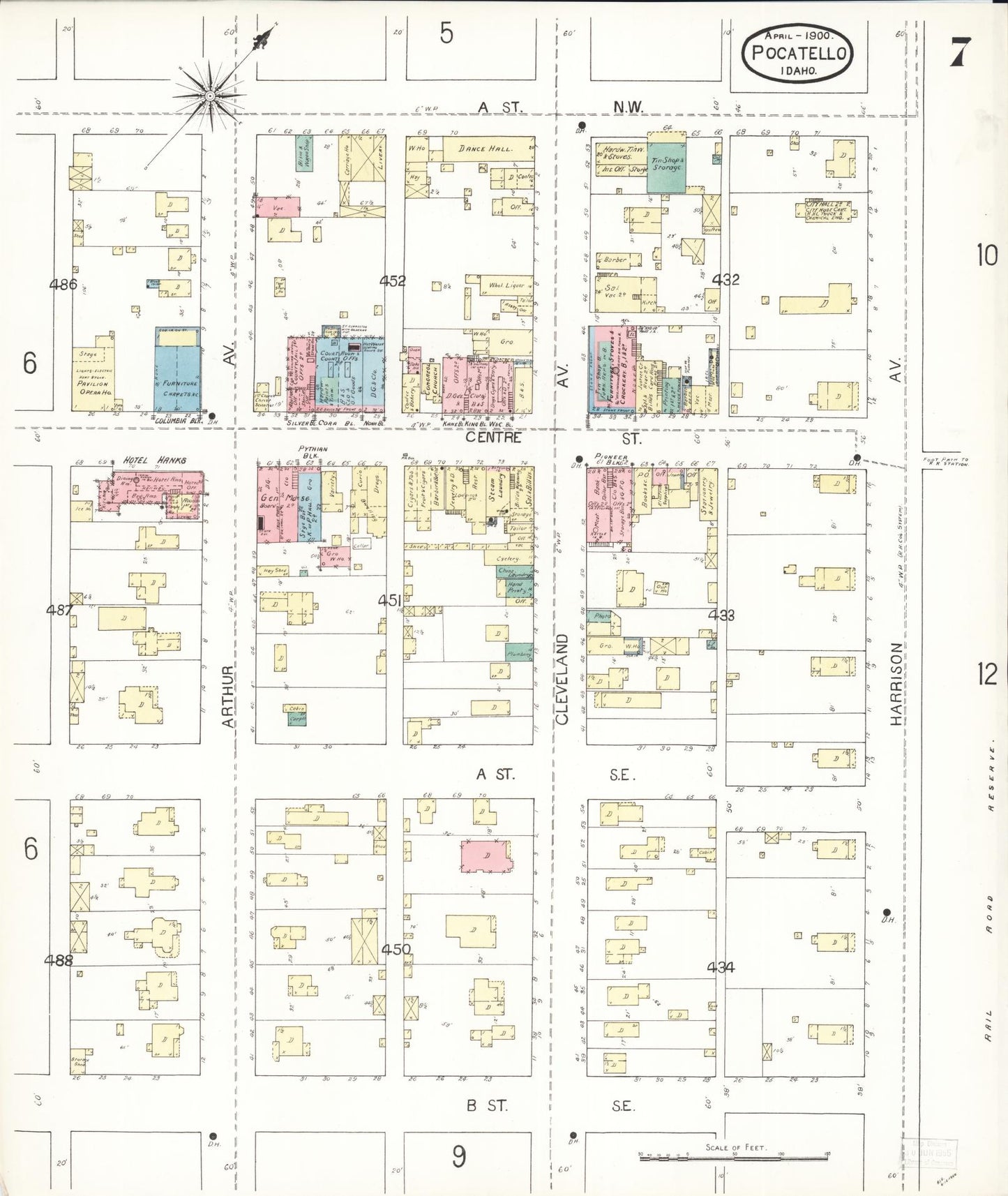 Sanborn Fire Insurance Map from Pocatello, Bannock County, Idaho (1900), Sheet #0007 - Historic Sanborn Fire Insurance Map Print, vintage old map wall art, antique decor, genealogy gift, Idaho Idaho map