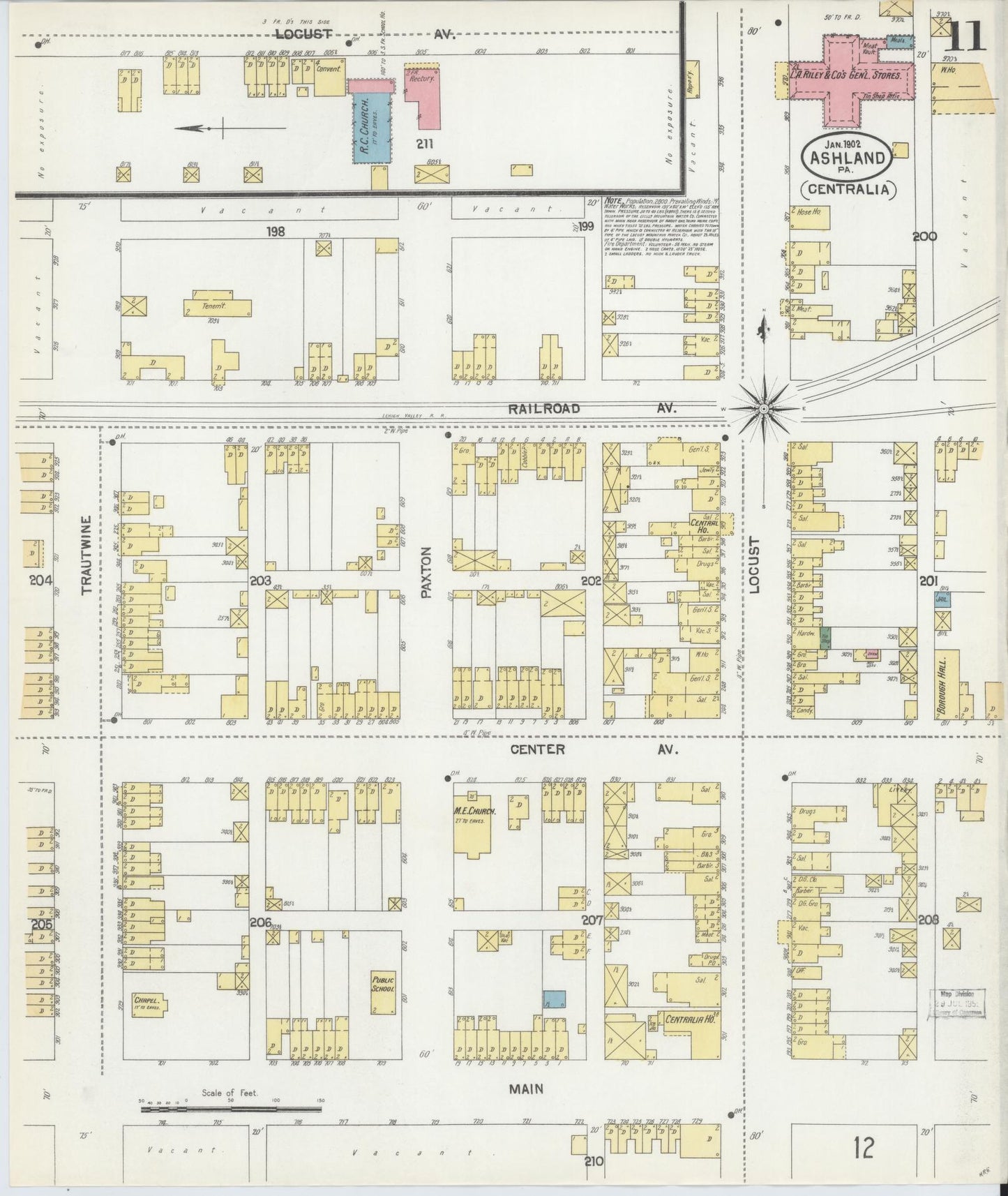 Sanborn Fire Insurance Map from Ashland, Schuylkill County, Pennsylvania (1902), Sheet #0011 - Historic Sanborn Fire Insurance Map Print, vintage old map wall art, antique decor, genealogy gift, Pennsylvania Pennsylvania map