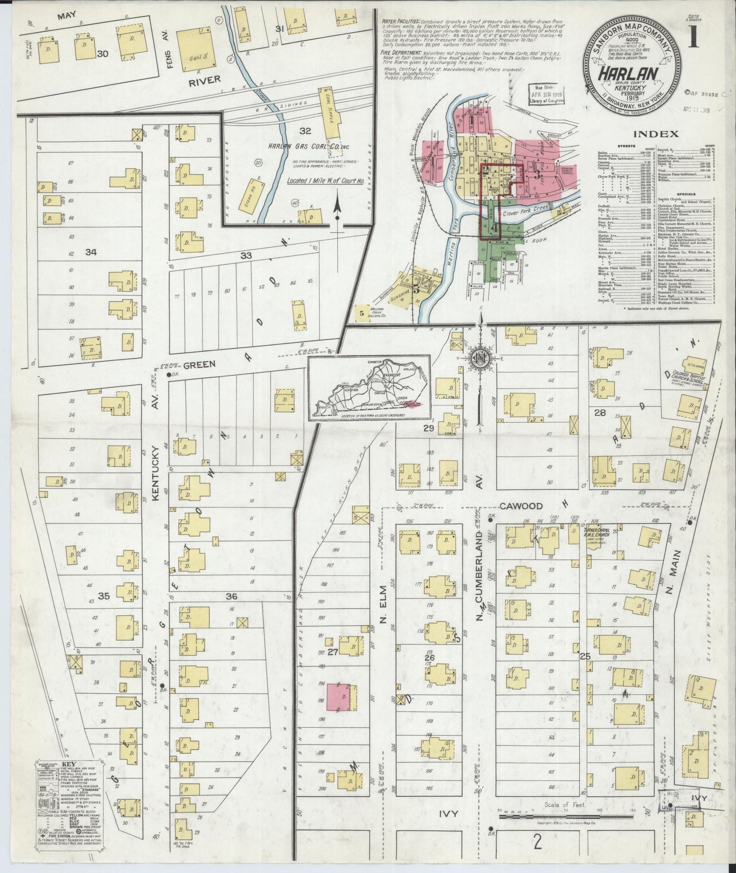 Sanborn Fire Insurance Map from Harlan, Harlan County, Kentucky. (1919) – Historic Sanborn Fire Insurance Map Print