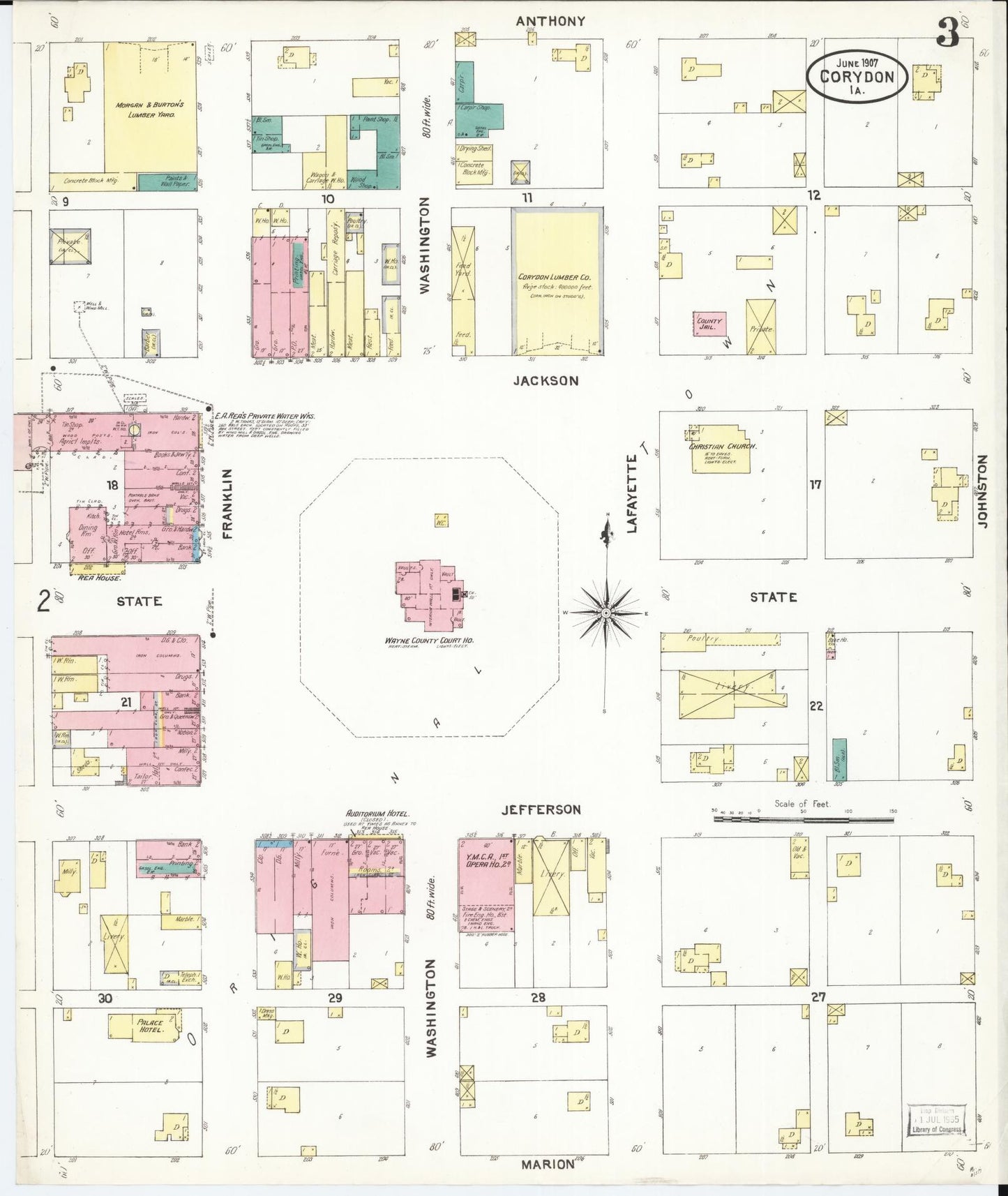 Sanborn Fire Insurance Map from Corydon, Wayne County, Iowa (1907), Sheet #0003 - Historic Sanborn Fire Insurance Map Print, vintage old map wall art