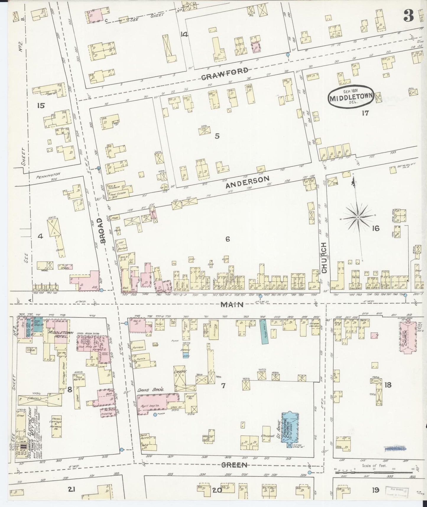 Sanborn Fire Insurance Map from Middletown, New Castle County, Delaware (1891), Sheet #0003 - Complete Map Set gallery image, historic Sanborn map, vintage wall art, Delaware Delaware