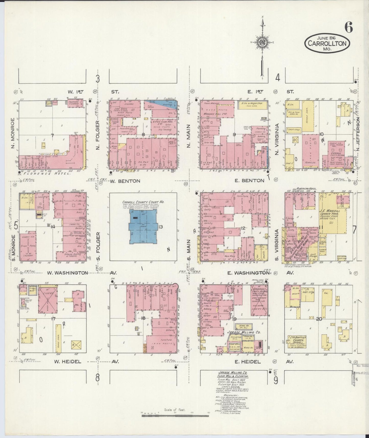 Sanborn Fire Insurance Map from Carrollton, Carroll County, Missouri (1916), Sheet #0006 - Historic Sanborn Fire Insurance Map Print, vintage old map wall art, antique decor, genealogy gift, Missouri Missouri map