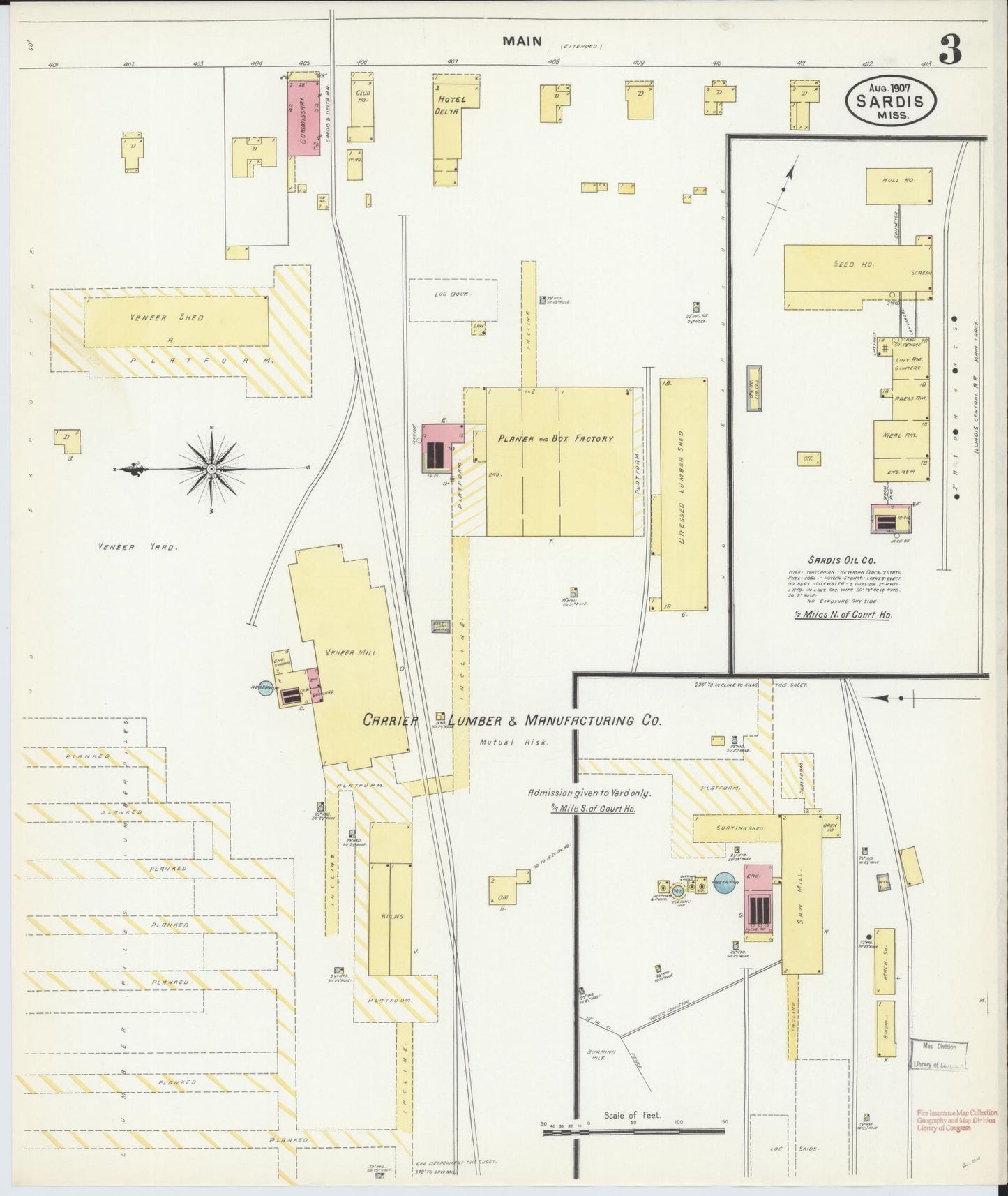 Sanborn Fire Insurance Map from Sardis, Panola County, Mississippi (1907), Sheet #0003 - Complete Map Set gallery image, historic Sanborn map, vintage wall art, Mississippi Mississippi