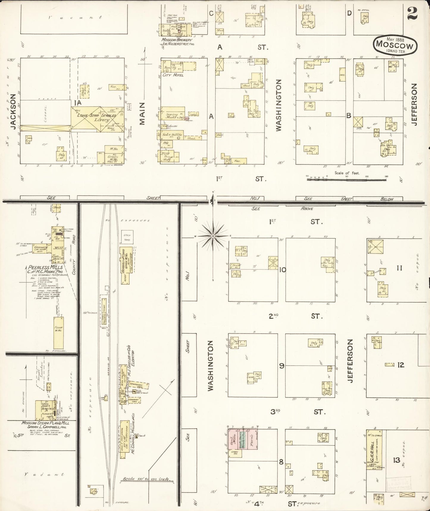 Sanborn Fire Insurance Map from Moscow, Latah County, Idaho (1888), Sheet #0002 - Complete Map Set gallery image, historic Sanborn map, vintage wall art, Idaho Idaho