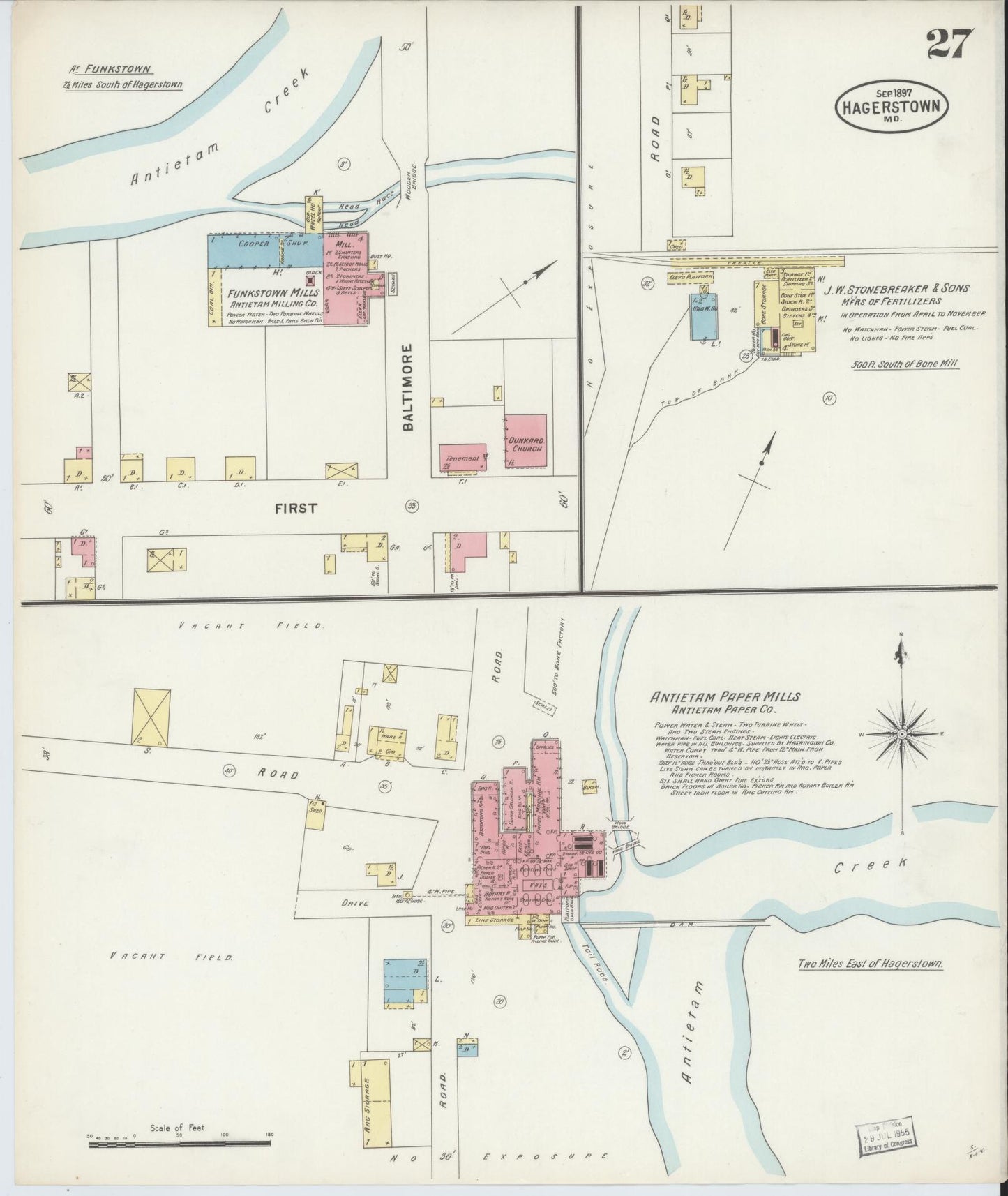 Washington, Maryland - 1897 - Sanborn Fire Insurance Map, Sheet #0027 - Historic Sanborn Fire Insurance Map Print, Washington Maryland 1897 0027 vintage old map wall art