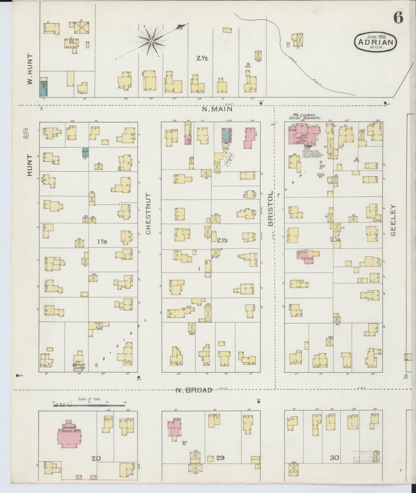 Sanborn Fire Insurance Map from Adrian, Lenawee County, Michigan (1893), Sheet #0006 - Historic Sanborn Fire Insurance Map Print, vintage old map wall art, antique decor, genealogy gift, Michigan Michigan map