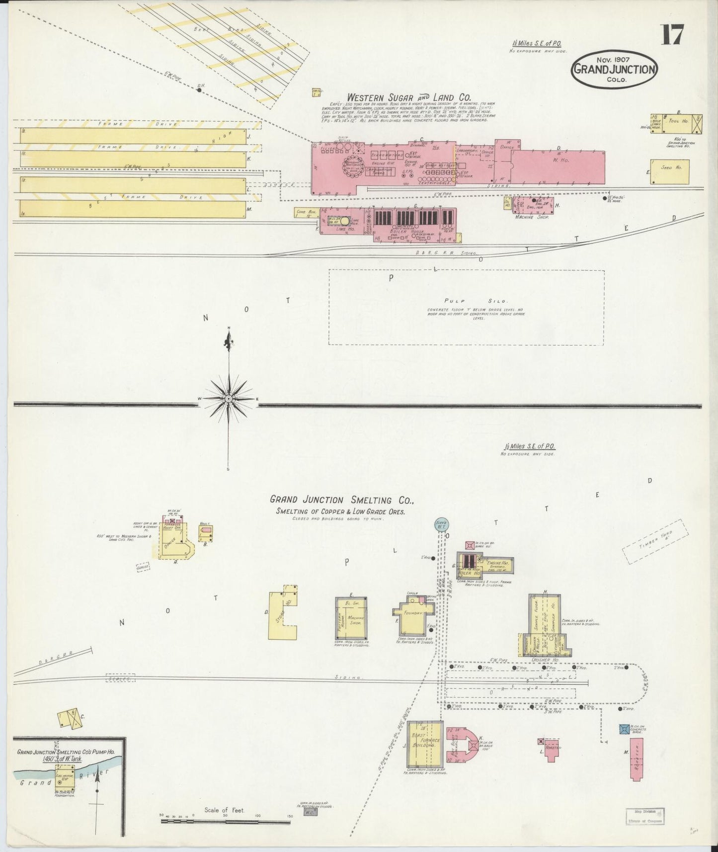 Sanborn Fire Insurance Map from Grand Junction, Mesa County, Colorado (1907), Sheet #0017 - Historic Sanborn Fire Insurance Map Print, vintage old map wall art, antique decor, genealogy gift, Colorado Colorado map