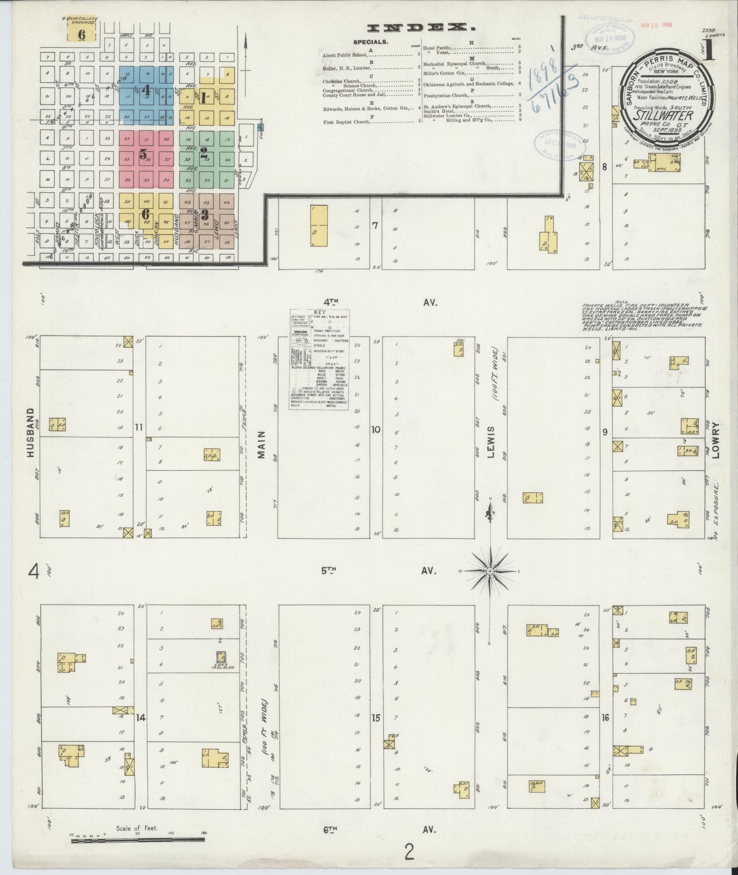 Sanborn Fire Insurance Map from Stillwater, Payne County, Oklahoma (1898), Sheet #0001 - Historic Sanborn Fire Insurance Map Print, vintage old map wall art, antique decor, genealogy gift, Oklahoma Oklahoma map