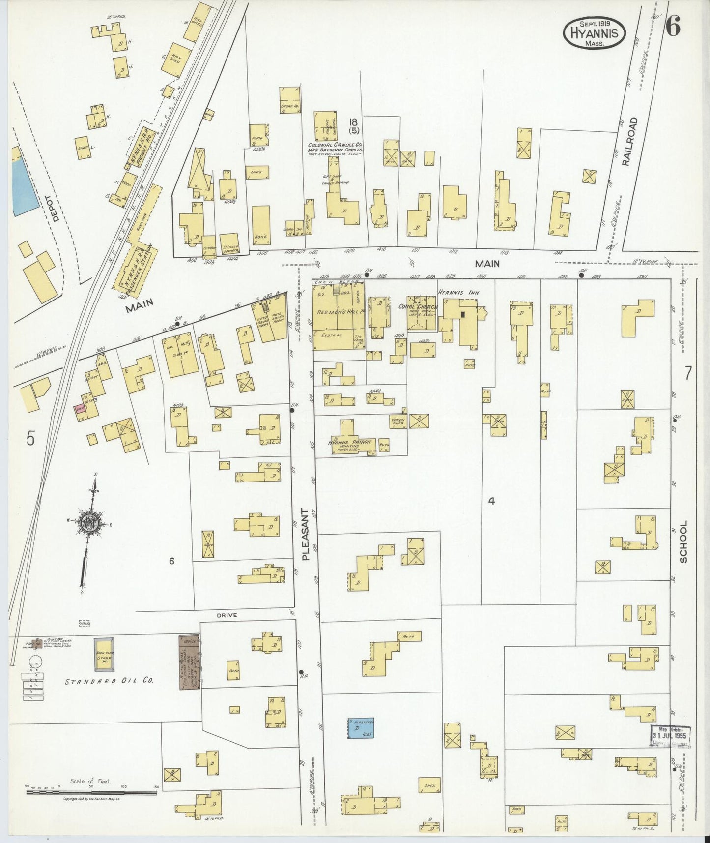 Sanborn Fire Insurance Map from Hyannis, Barnstable County, Massachusetts (1919), Sheet #0006 - Historic Sanborn Fire Insurance Map Print, vintage old map wall art, antique decor, genealogy gift, Massachusetts Massachusetts map