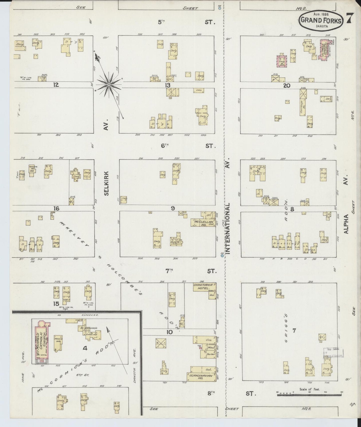 Sanborn Fire Insurance Map from Grand Forks, Grand Forks County, North Dakota (1888), Sheet #0007 - Historic Sanborn Fire Insurance Map Print, vintage old map wall art, antique decor, genealogy gift, North Dakota North Dakota map