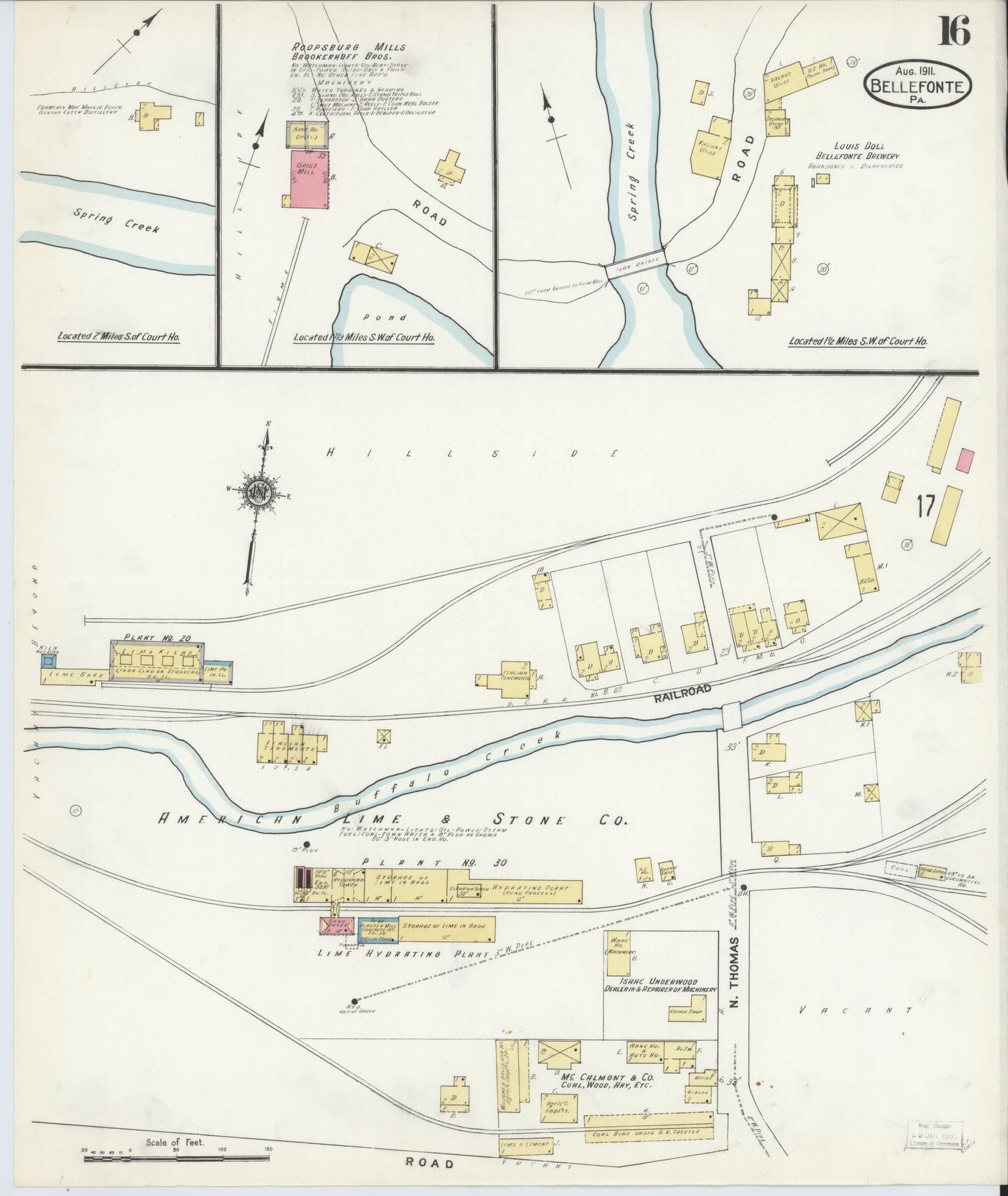 Sanborn Fire Insurance Map from Bellefonte, Centre County, Pennsylvania (1911), Sheet #0016 - Historic Sanborn Fire Insurance Map Print, vintage old map wall art, antique decor, genealogy gift, Pennsylvania Pennsylvania map