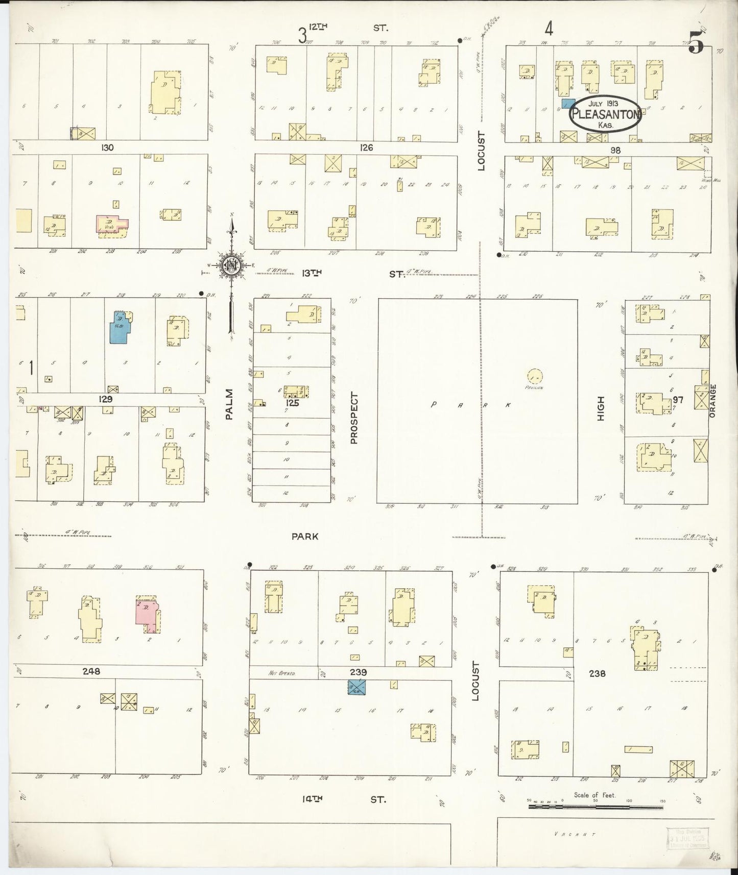 Sanborn Fire Insurance Map from Pleasanton, Linn County, Kansas (1913), Sheet #0005 - Historic Sanborn Fire Insurance Map Print, vintage old map wall art, antique decor, genealogy gift, Kansas Kansas map