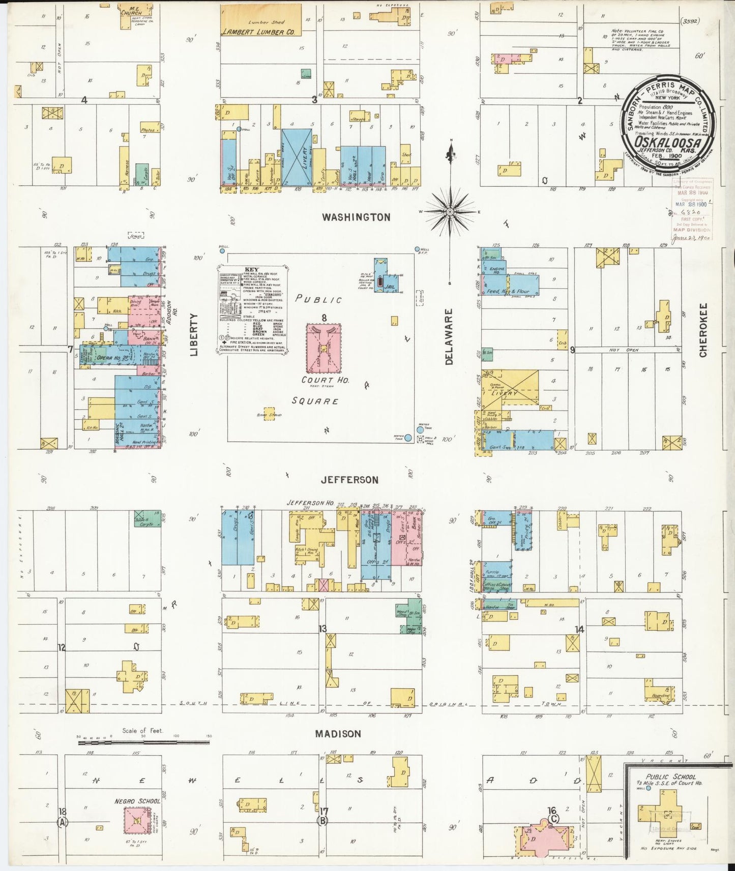 Sanborn Fire Insurance Map from Oskaloosa, Jefferson County, Kansas (1900), Sheet #0001 - Historic Sanborn Fire Insurance Map Print, vintage old map wall art, antique decor, genealogy gift, Kansas Kansas map