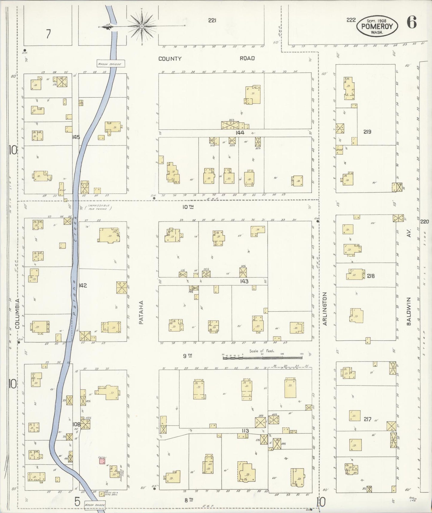 Sanborn Fire Insurance Map from Pomeroy, Garfield County, Washington (1908), Sheet #0006 - Historic Sanborn Fire Insurance Map Print, vintage old map wall art, antique decor, genealogy gift, Washington Washington map