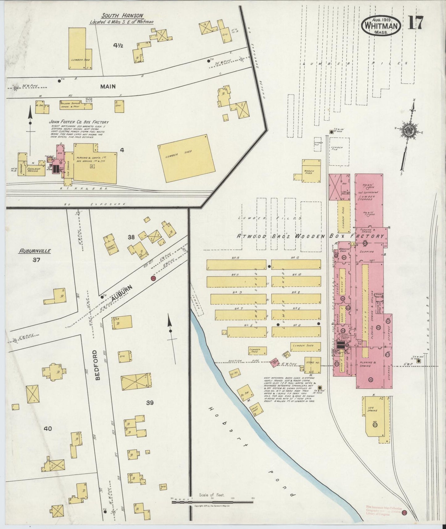 Sanborn Fire Insurance Map from Whitman, Plymouth County, Massachusetts (1919), Sheet #0017 - Complete Map Set gallery image, historic Sanborn map, vintage wall art, Massachusetts Massachusetts