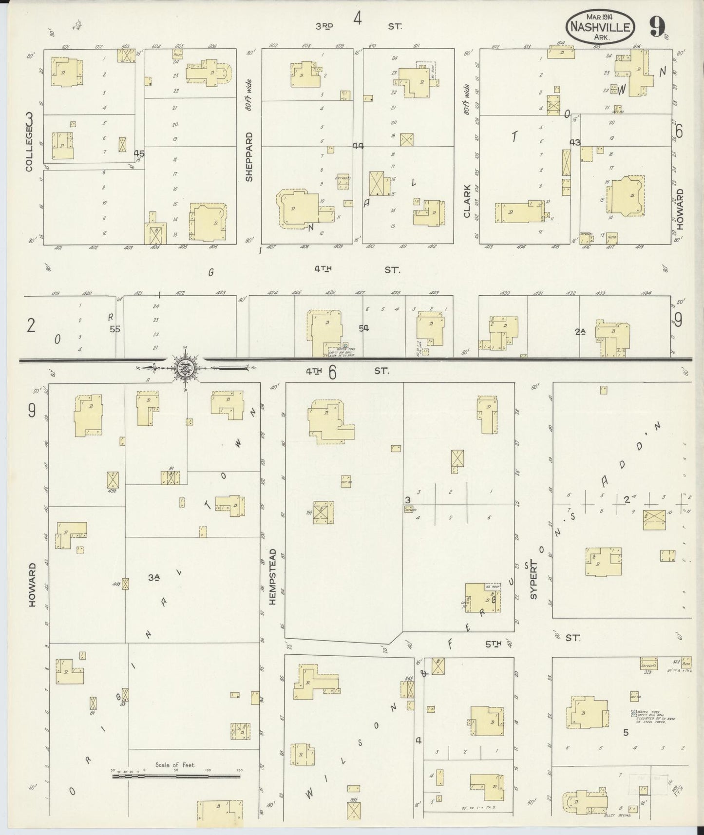 Sanborn Fire Insurance Map from Nashville, Howard County, Arkansas (1914), Sheet #0009 - Historic Sanborn Fire Insurance Map Print, vintage old map wall art, antique decor, genealogy gift, Arkansas Arkansas map