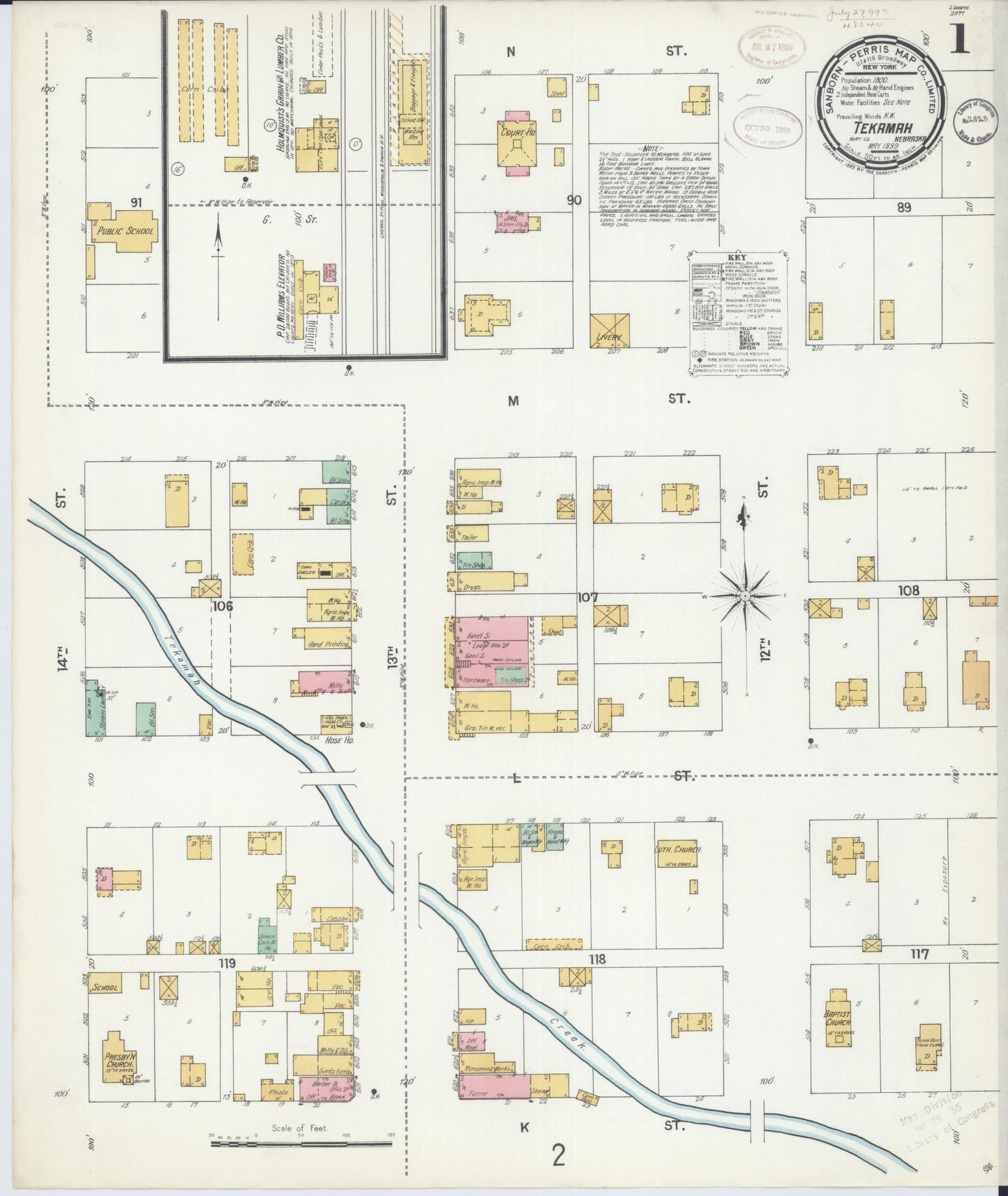 Sanborn Fire Insurance Map from Tekamah, Burt County, Nebraska (1899), Sheet #0001 - Historic Sanborn Fire Insurance Map Print, vintage old map wall art, antique decor, genealogy gift, Nebraska Nebraska map