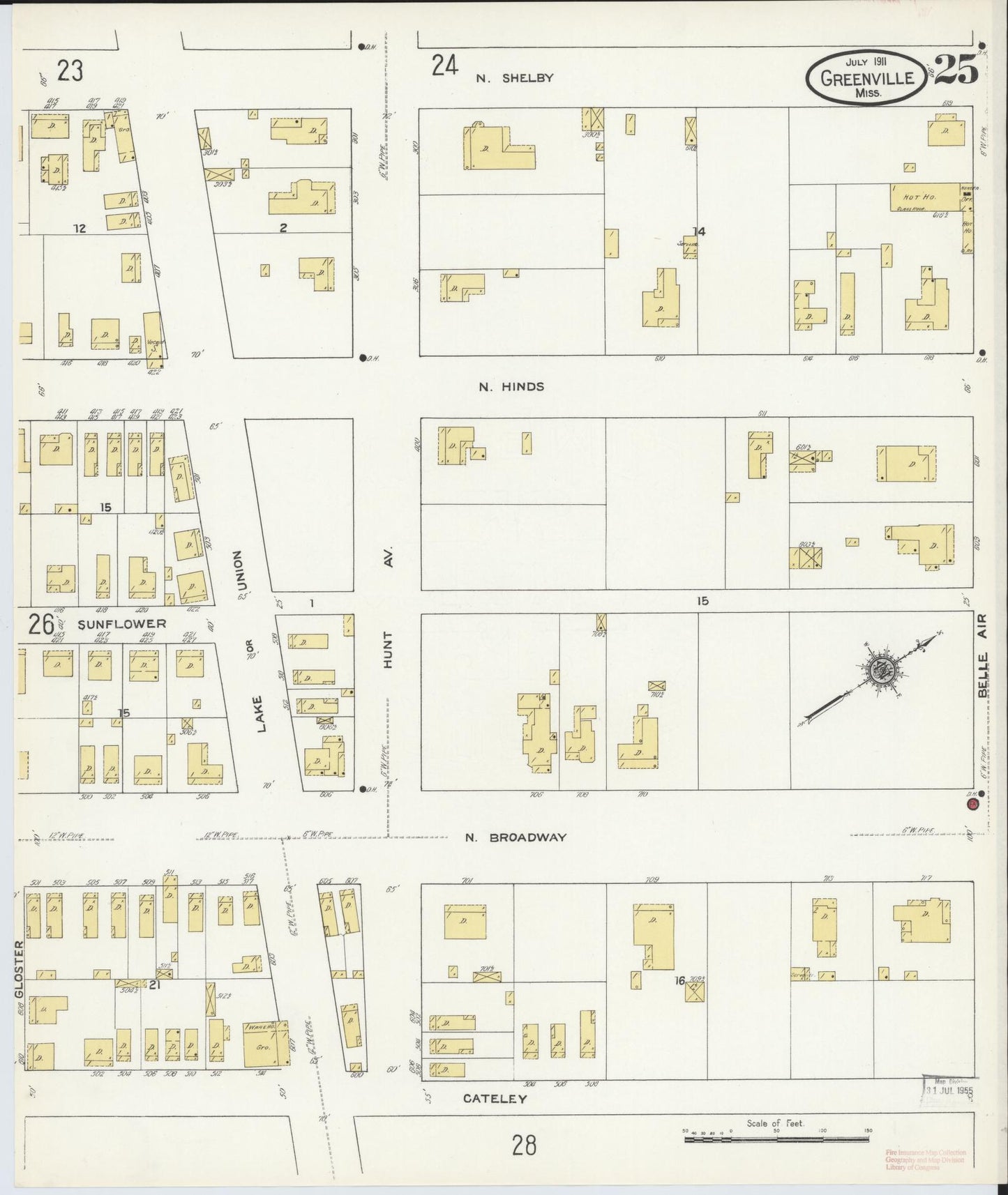 Sanborn Fire Insurance Map from Greenville, Washington County, Mississippi (1911), Sheet #0025 - Historic Sanborn Fire Insurance Map Print, vintage old map wall art, antique decor, genealogy gift, Mississippi Mississippi map