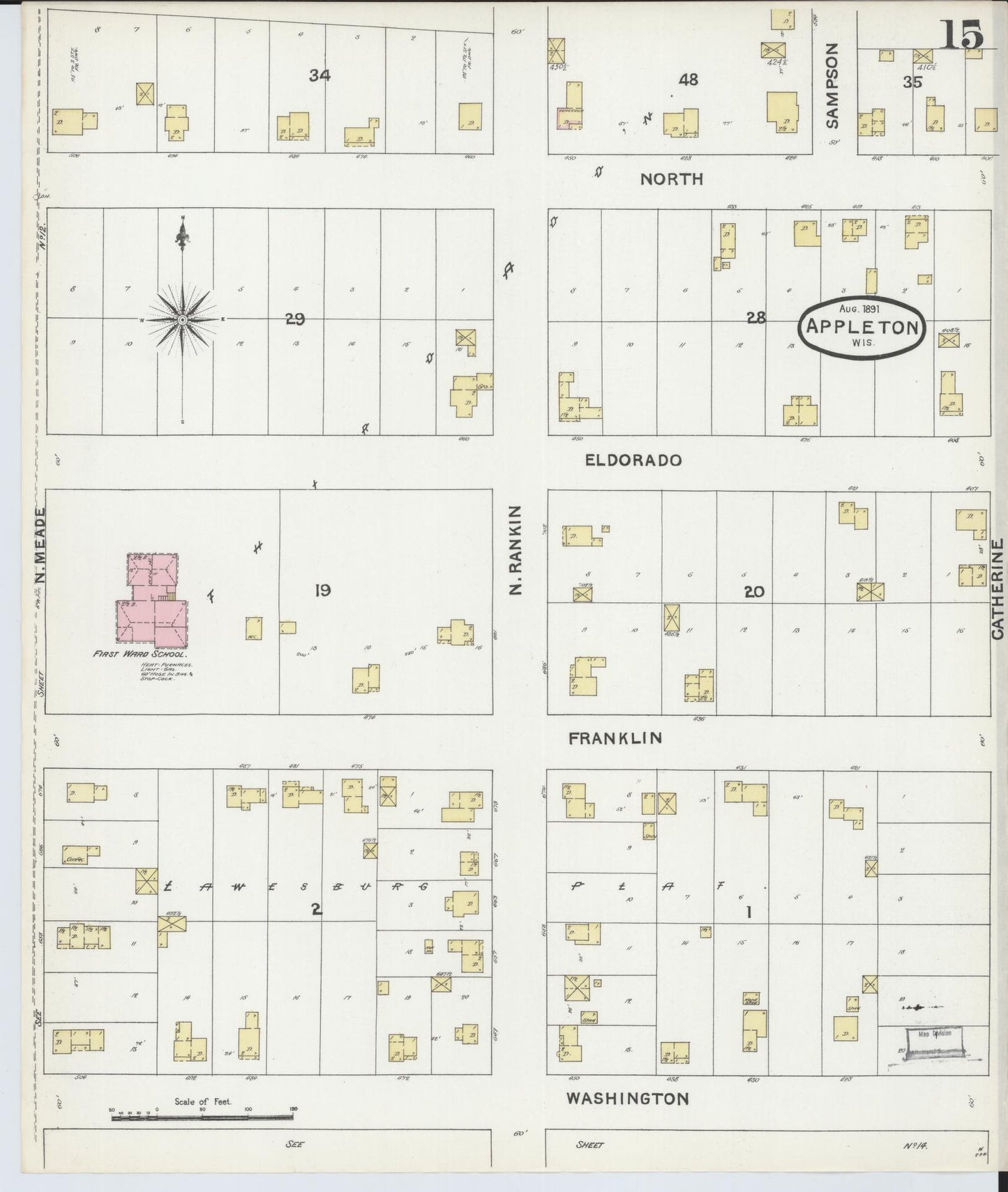 Sanborn Fire Insurance Map from Appleton, Outagamie County, Wisconsin (1891), Sheet #0015 - Historic Sanborn Fire Insurance Map Print, vintage old map wall art, antique decor, genealogy gift, Wisconsin Wisconsin map