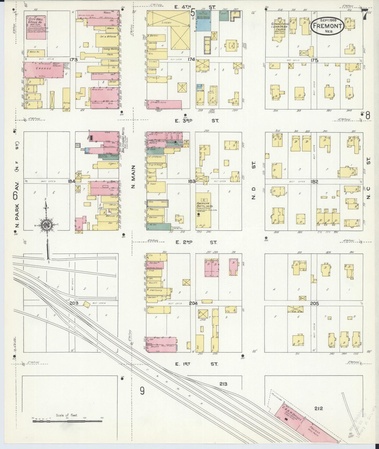 Sanborn Fire Insurance Map from Fremont, Dodge County, Nebraska (1909), Sheet #0007 - Historic Sanborn Fire Insurance Map Print, vintage old map wall art, antique decor, genealogy gift, Nebraska Nebraska map