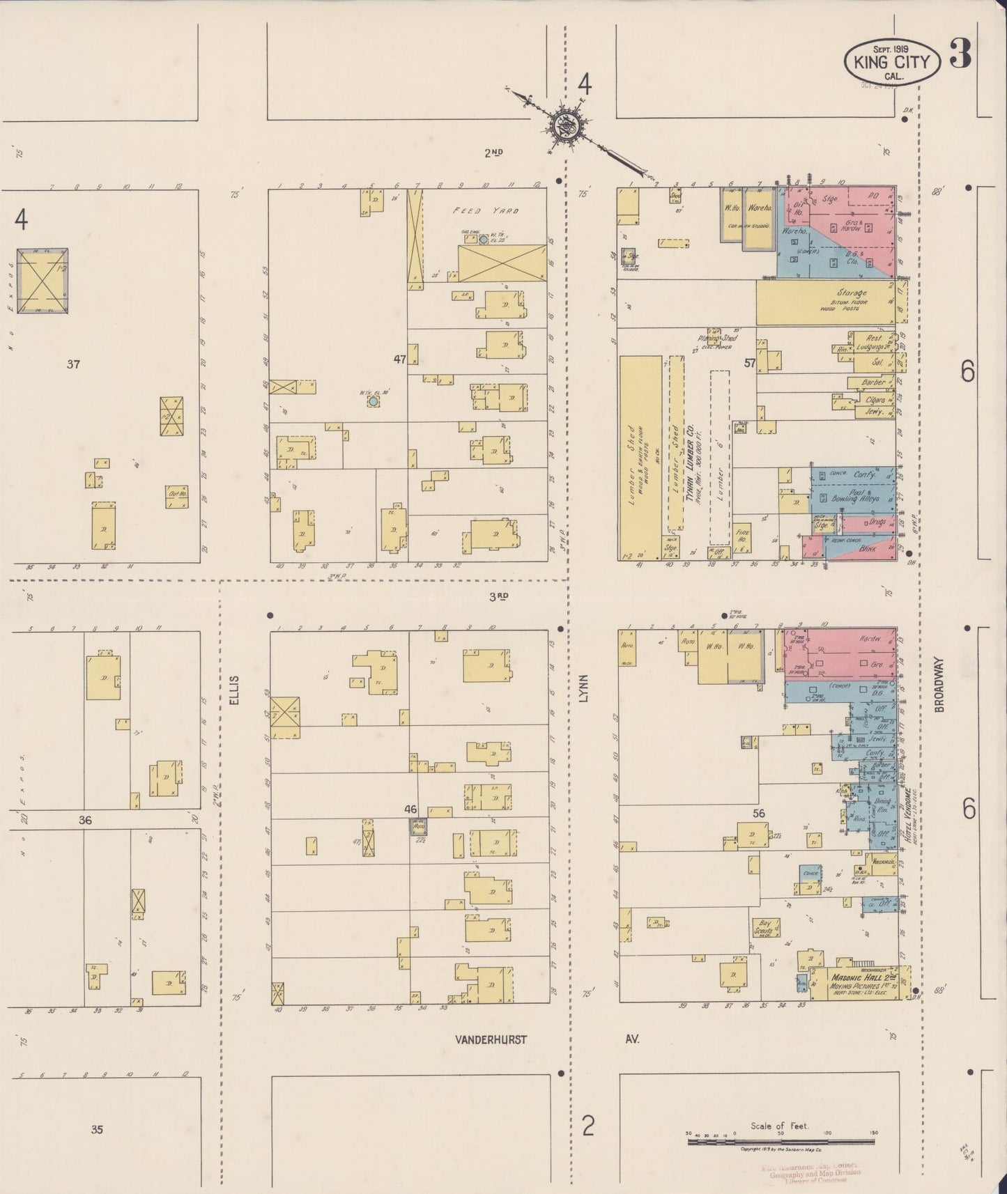 Sanborn Fire Insurance Map from King City, Monterey County, California (1919), Sheet #0003 - Historic Sanborn Fire Insurance Map Print, vintage old map wall art, antique decor, genealogy gift, California California map