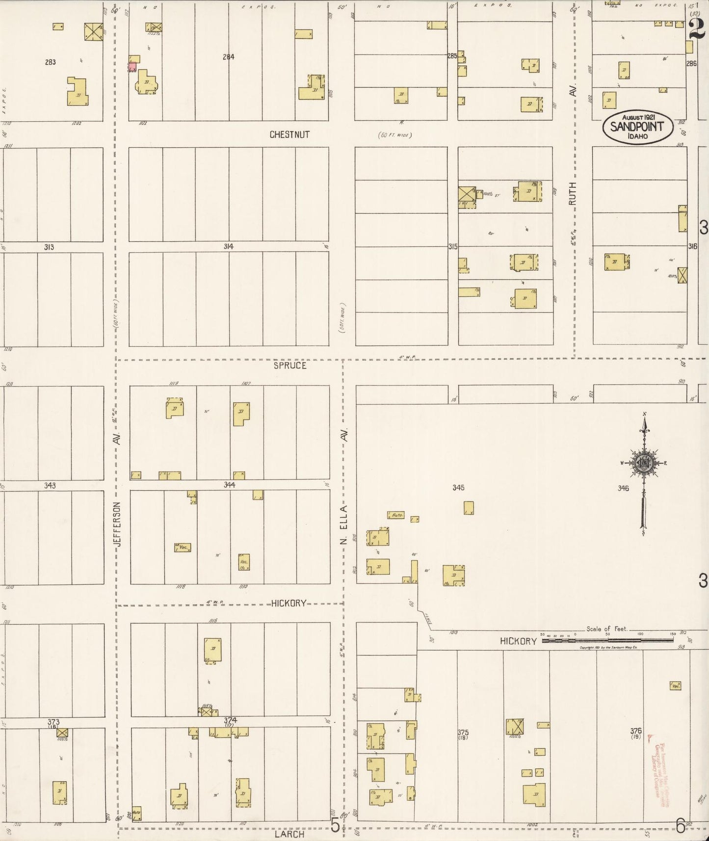 Sanborn Fire Insurance Map from Sandpoint, Bonner County, Idaho (1921), Sheet #0002 - Historic Sanborn Fire Insurance Map Print, vintage old map wall art, antique decor, genealogy gift, Idaho Idaho map