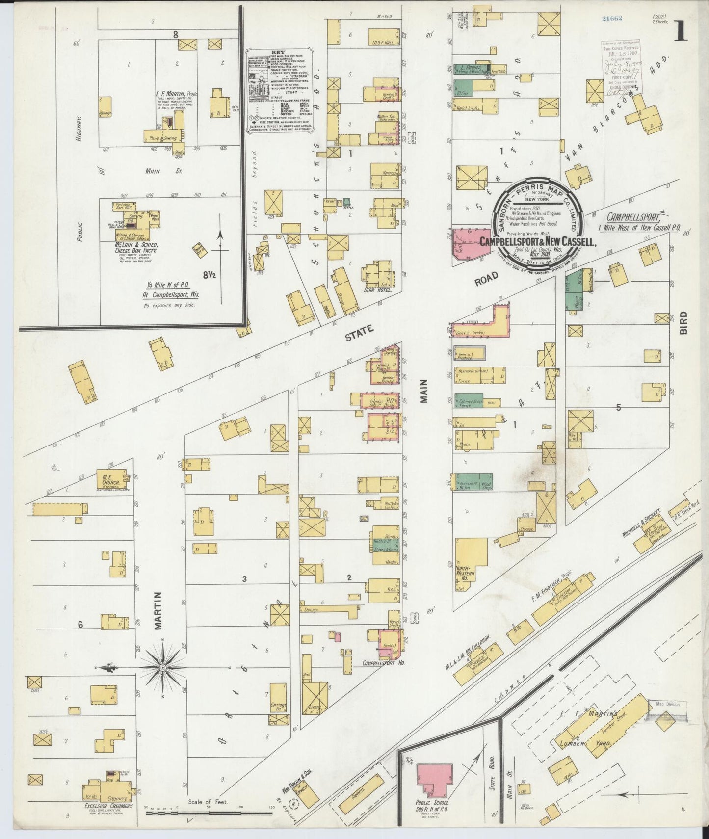 Sanborn Fire Insurance Map from Campbellsport, Fond du Lac County, Wisconsin (1900), Sheet #0001 - Historic Sanborn Fire Insurance Map Print, vintage old map wall art, antique decor, genealogy gift, Wisconsin Wisconsin map
