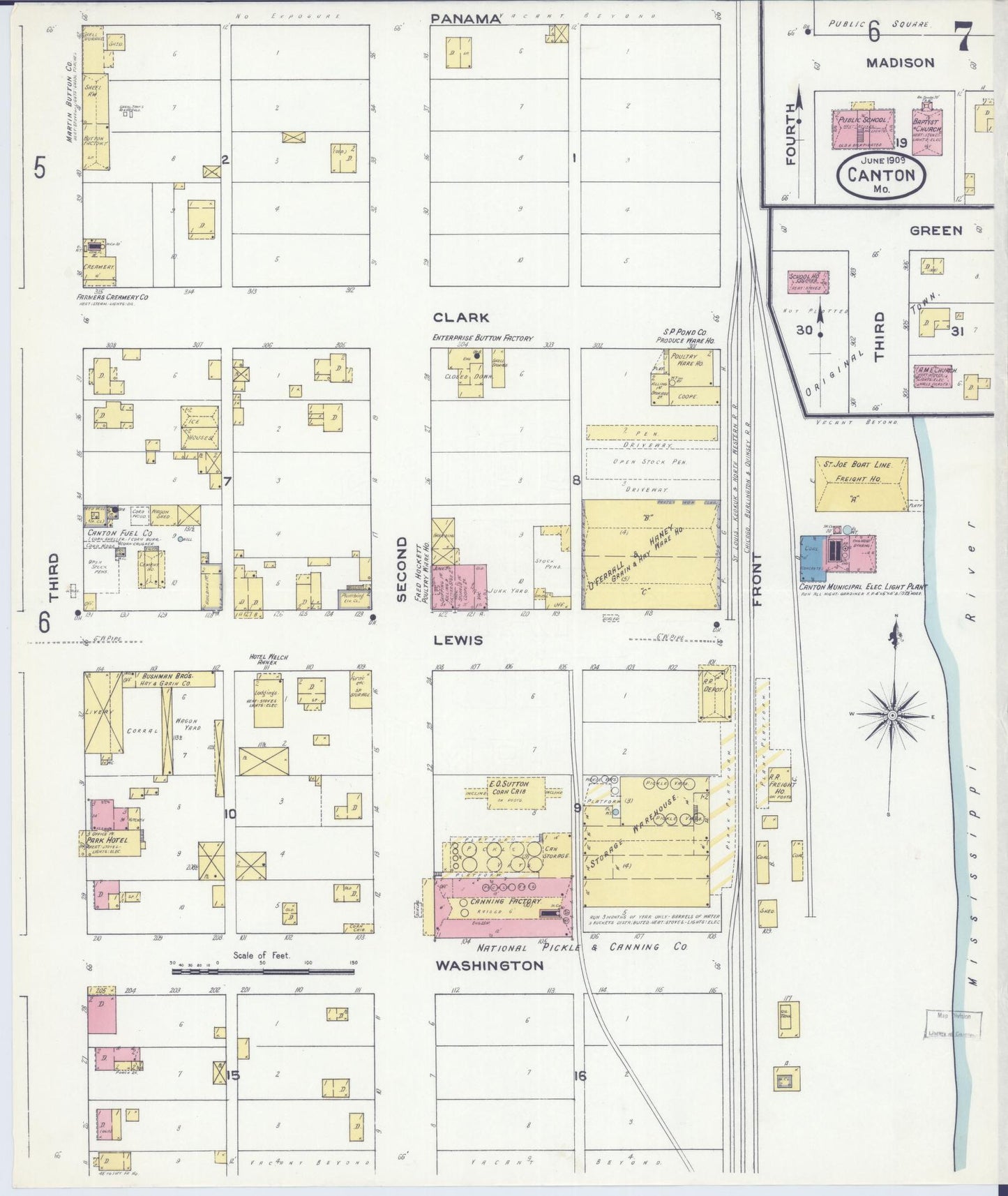 Sanborn Fire Insurance Map from Canton, Lewis County, Missouri (1909), Sheet #0007 - Complete Map Set gallery image, historic Sanborn map, vintage wall art, Missouri Missouri
