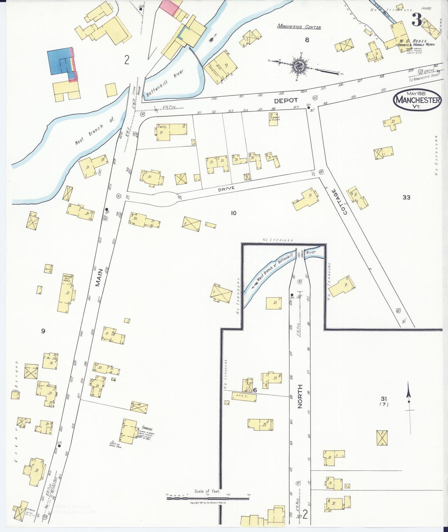 Sanborn Fire Insurance Map from Manchester, Bennington County, Vermont. (1921), Sheet 3 – Historic Sanborn Fire Insurance Map Print