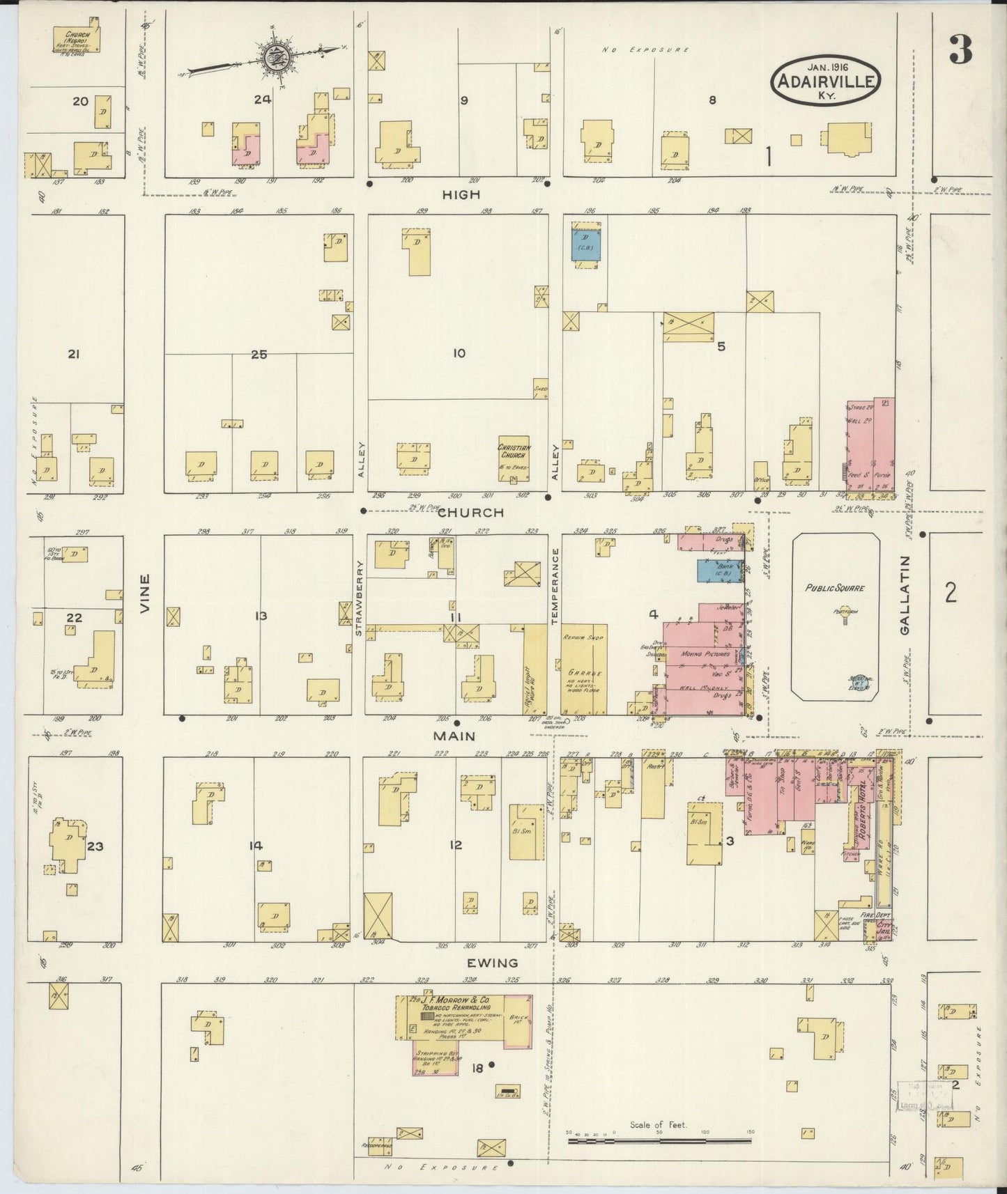 Sanborn Fire Insurance Map from Adairville, Logan County, Kentucky (1916), Sheet #0003 - Historic Sanborn Fire Insurance Map Print, vintage old map wall art, antique decor, genealogy gift, Kentucky Kentucky map