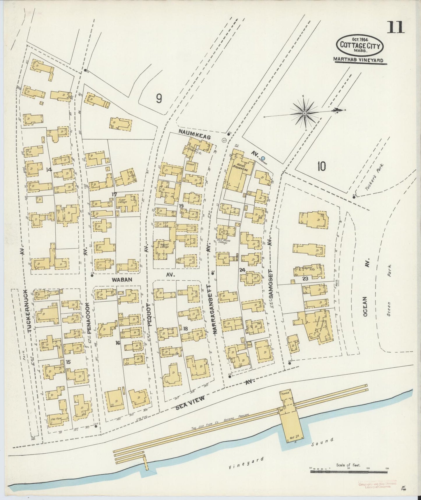 Sanborn Fire Insurance Map from Cottage City, Dukes County, Massachusetts (1904), Sheet #0011 - Historic Sanborn Fire Insurance Map Print, vintage old map wall art, antique decor, genealogy gift, Massachusetts Massachusetts map