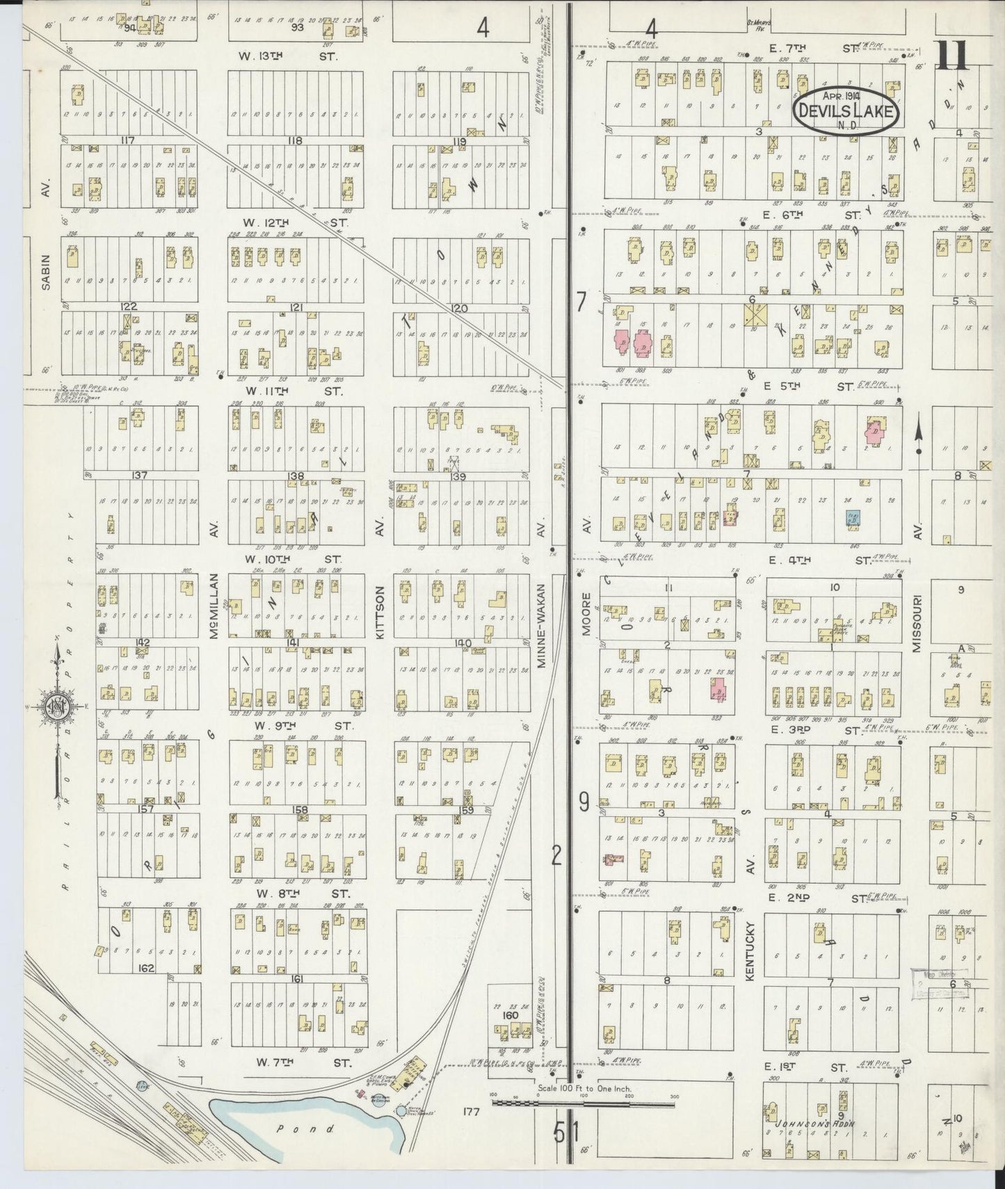 Sanborn Fire Insurance Map from Devils Lake, Ramsey County, North Dakota (1914), Sheet #0011 - Historic Sanborn Fire Insurance Map Print, vintage old map wall art, antique decor, genealogy gift, North Dakota North Dakota map