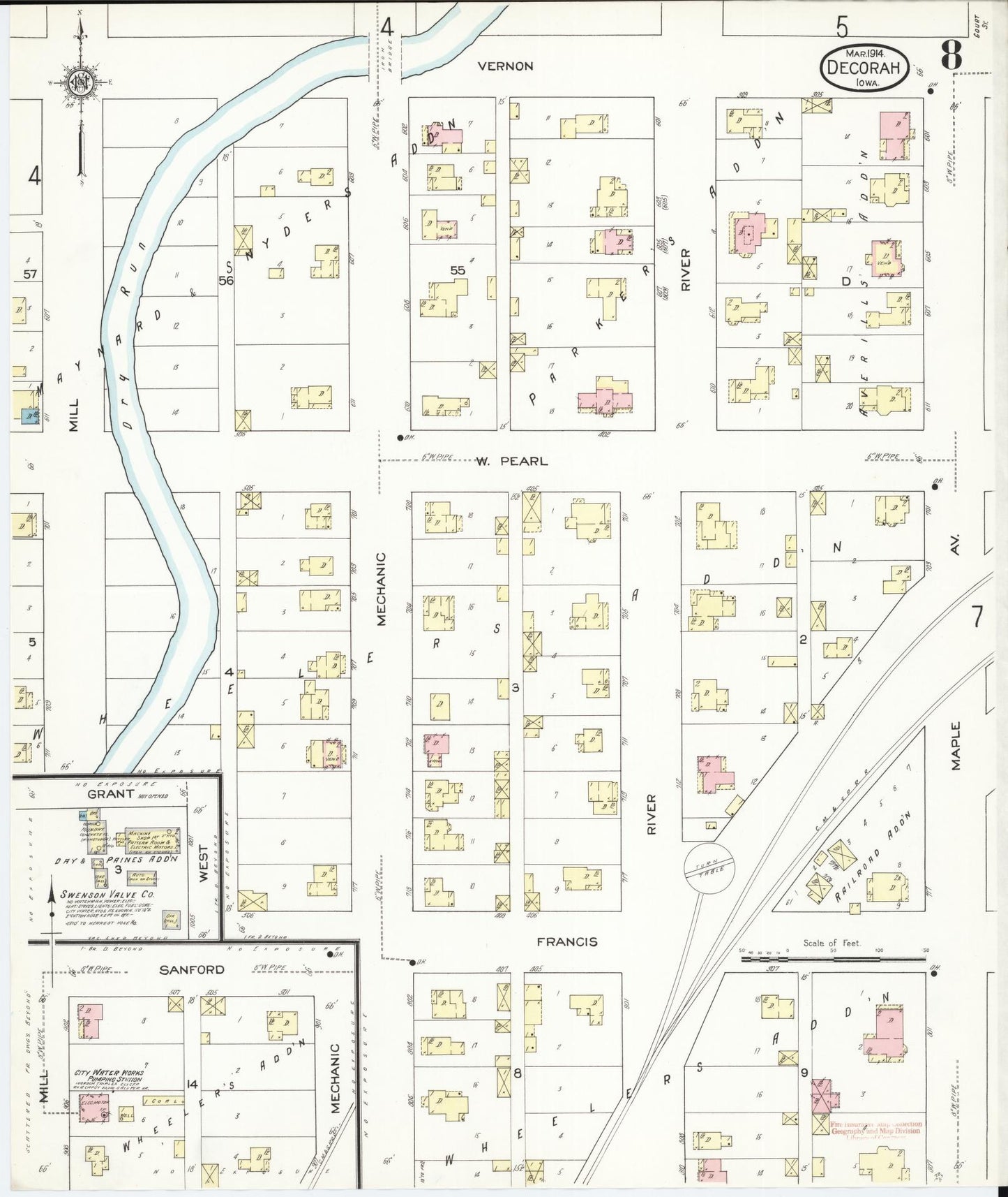 Sanborn Fire Insurance Map from Decorah, Winneshiek County, Iowa (1914), Sheet #0008 - Historic Sanborn Fire Insurance Map Print, vintage old map wall art