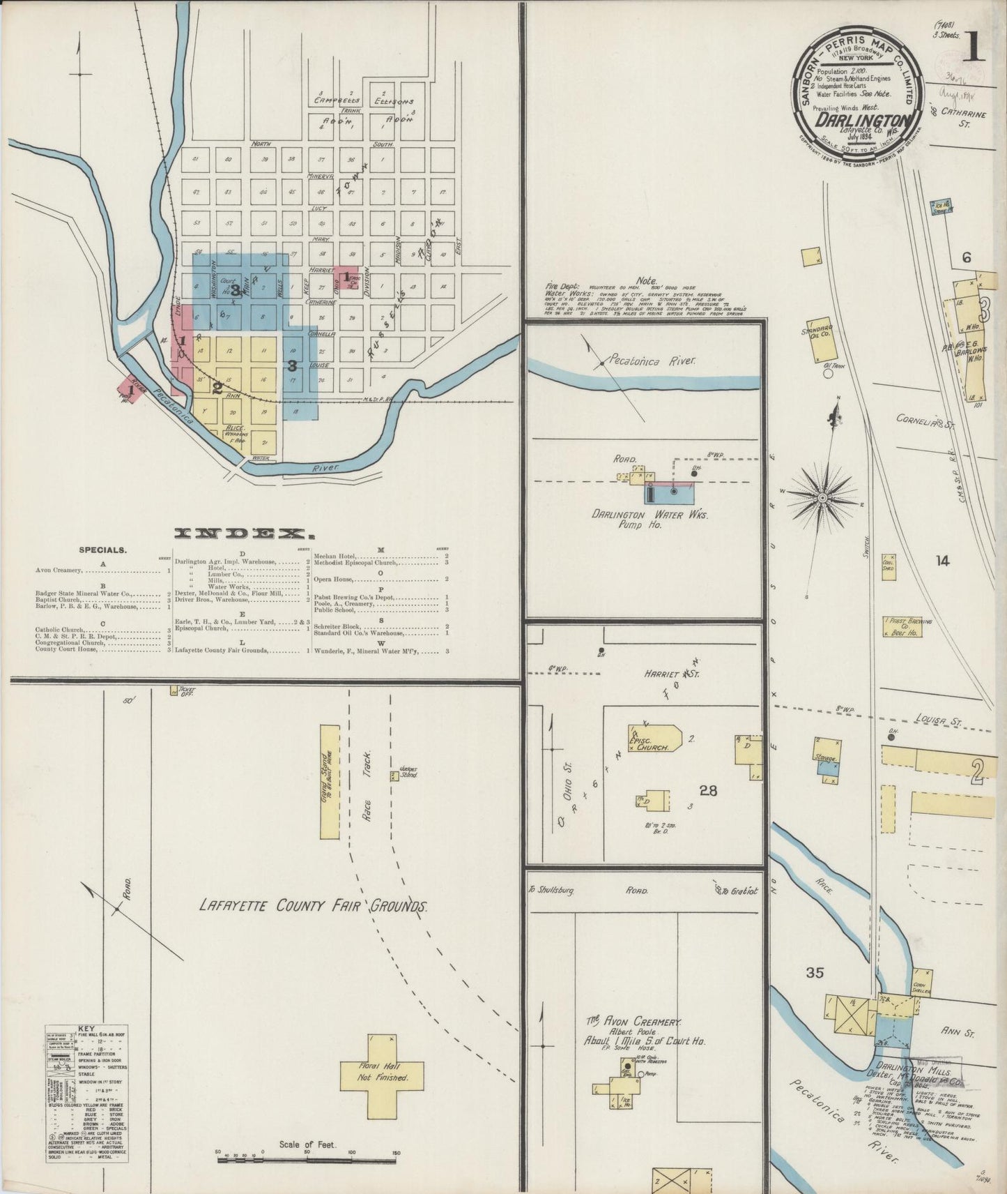 Sanborn Fire Insurance Map from Darlington, Lafayette County, Wisconsin (1894), Sheet #0001 - Historic Sanborn Fire Insurance Map Print, vintage old map wall art, antique decor, genealogy gift, Wisconsin Wisconsin map