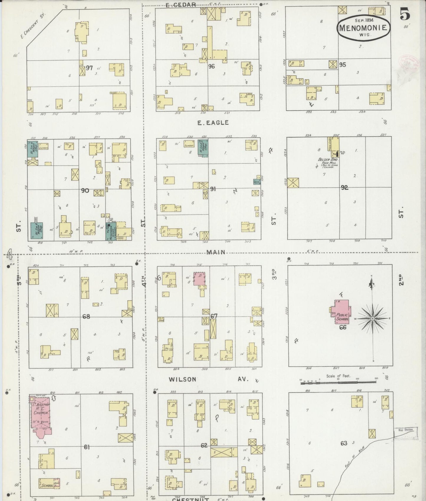Sanborn Fire Insurance Map from Menomonie, Dunn County, Wisconsin (1894), Sheet #0005 - Historic Sanborn Fire Insurance Map Print, vintage old map wall art, antique decor, genealogy gift, Wisconsin Wisconsin map